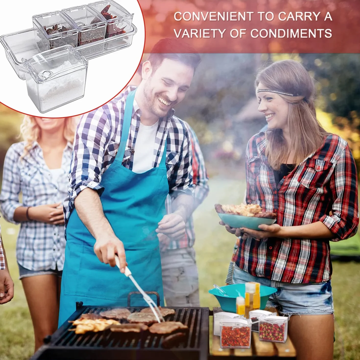 Plastique Boite a Epices Cuisine avec Cuillere 4 en 1 pour Camping Rangement de Condiments