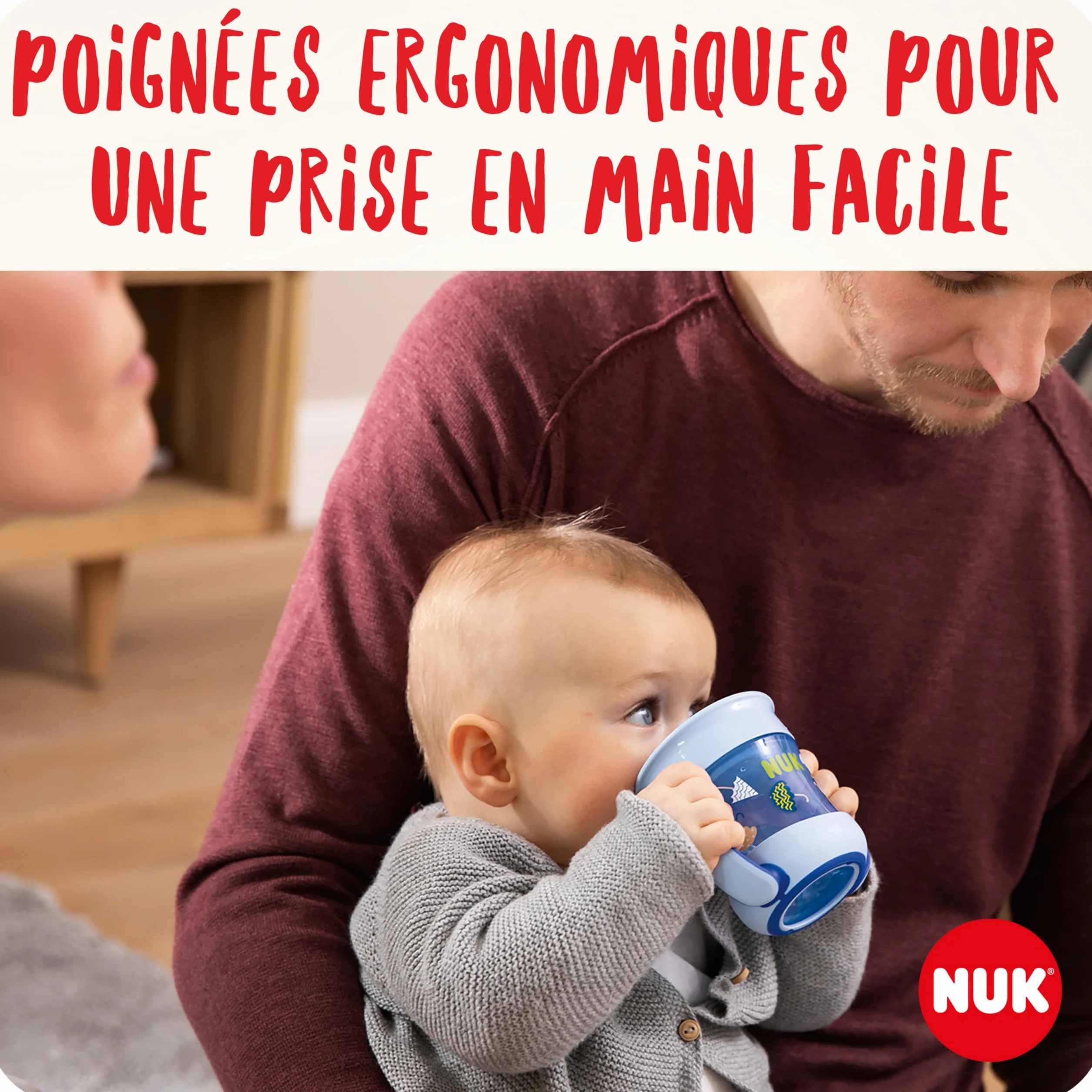 NUK Magic Cup Tasse d’Apprentissage 160 ml Turquoise (souris) - Rebord antifuite 360° Poignées ergonomiques 6+ mois