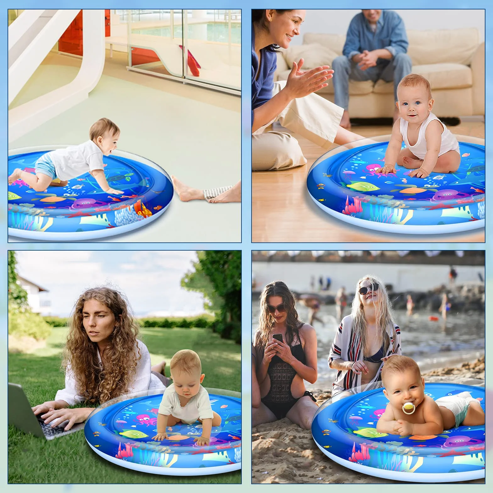 GOLDGE Tapis D'eau Gonflable Bébé 100x100cm PVC Imperméable Centre d'Activité Amusante
