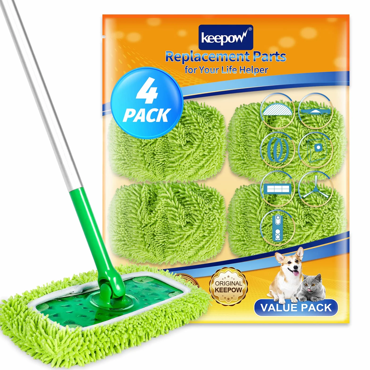 KEEPOW Chiffons Réutilisables Compatibles Swiffer Balai, Lavables, Microfibres pour Swiffer Sweeper Mop, Sec et Humide