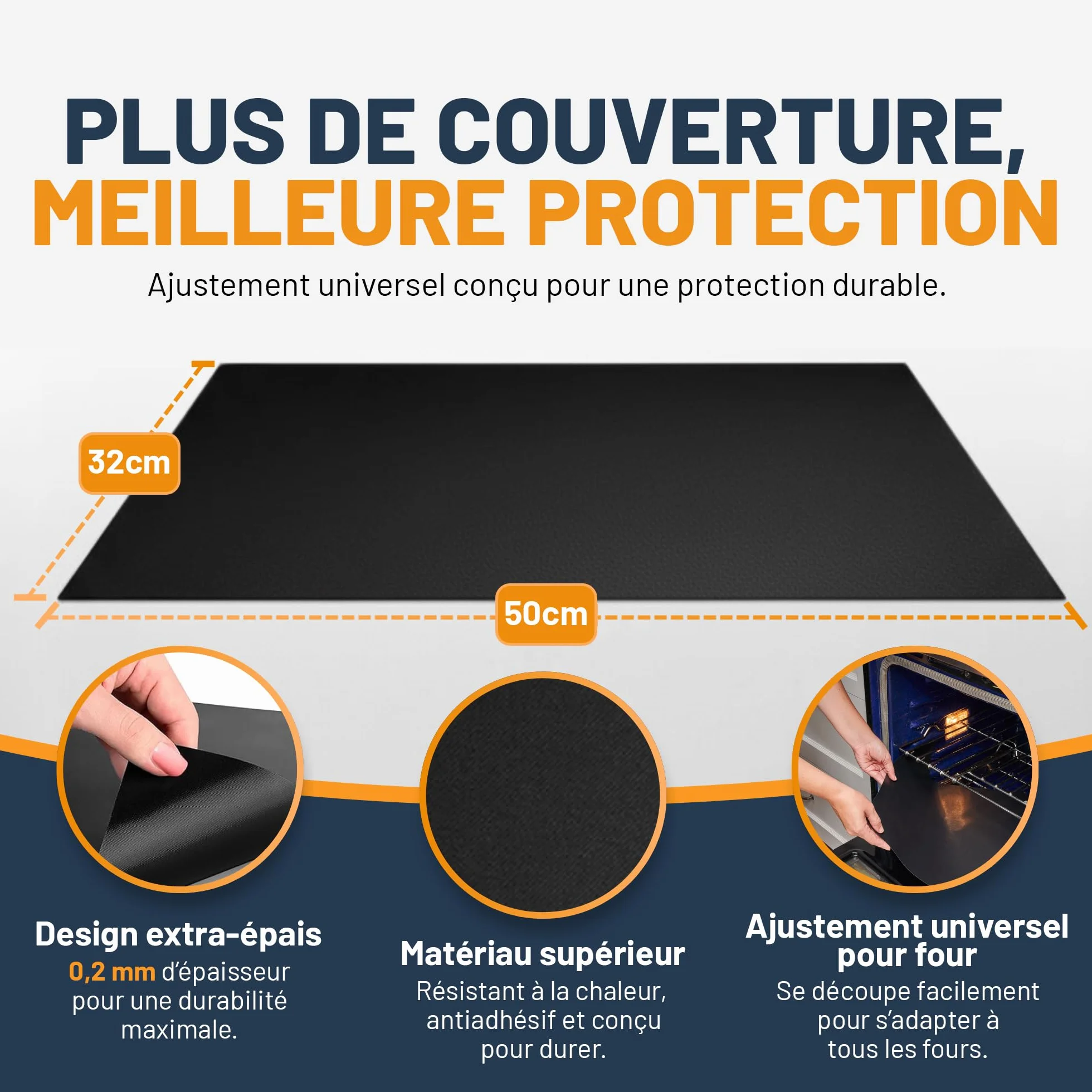 Feuille Protection Four Cuisson Antiadhésive Lot de 2 Tapis Reutilisable 32x50cm Noir