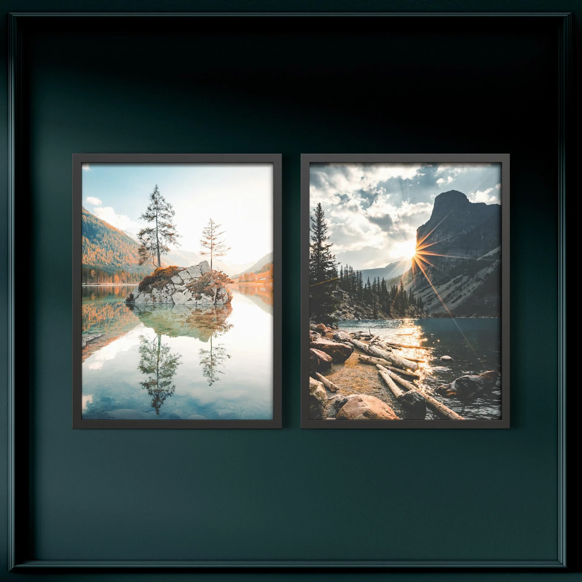 STYLER Lot de 2 images 30 x 40 cm Paysages naturels avec cadre Rivière lac montagnes