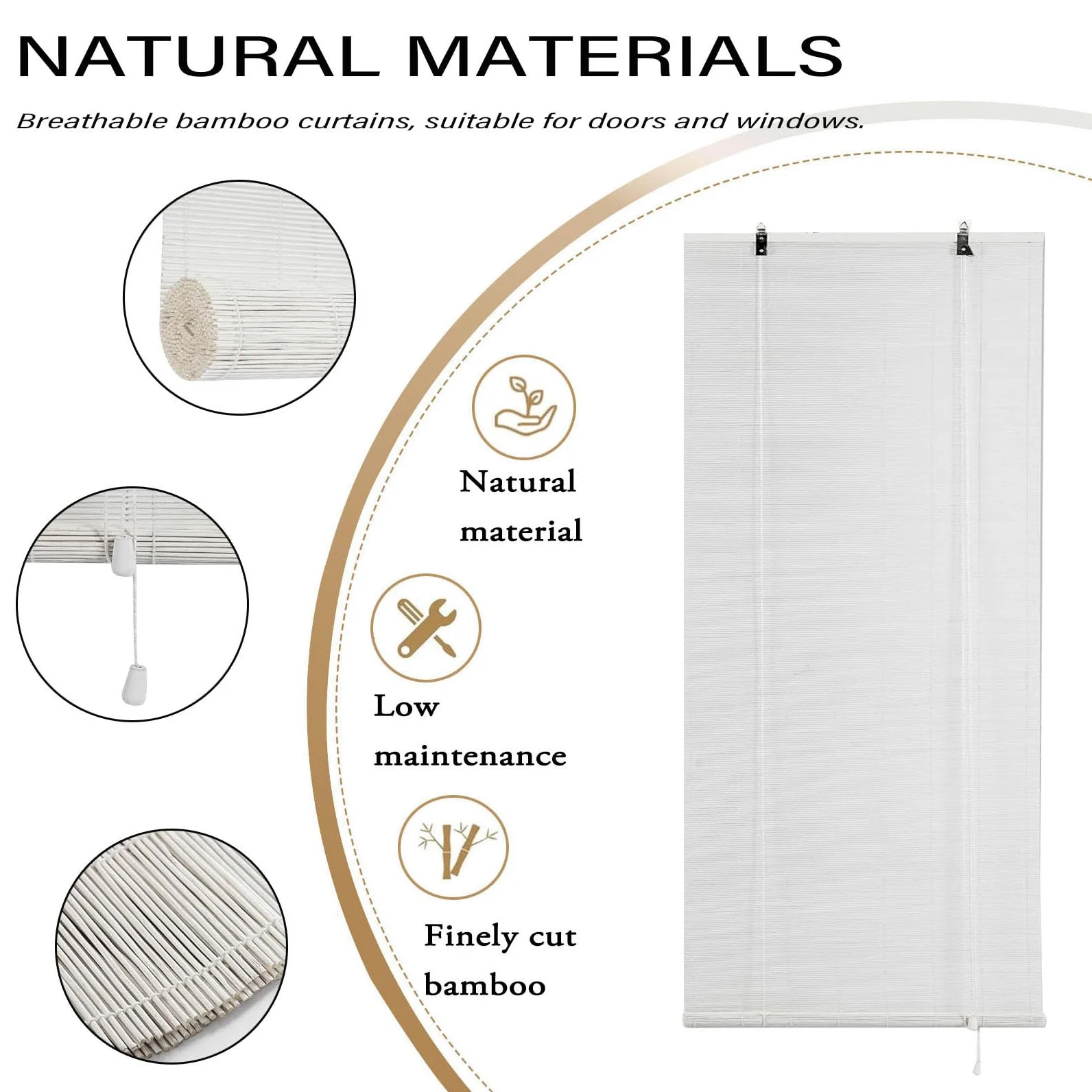 110x110cm Store Enrouleur Occultant en Bambou Blanc,Protection UV | Naturel Respirant Store Filtrant la lumière pour fenêtre Balcon,Rideau de séparation pour Salon Bureau Salle de thé