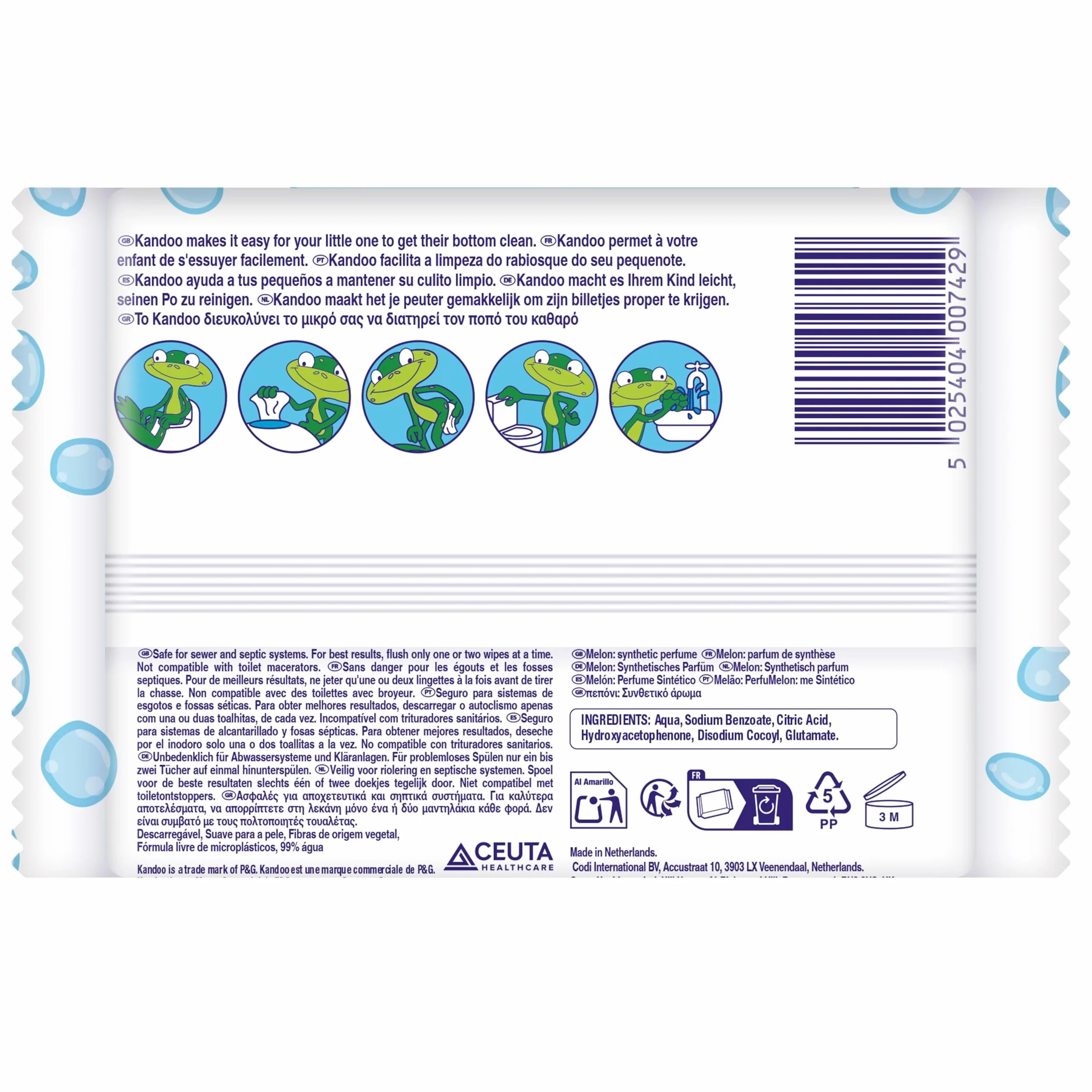 Kandoo Lingettes Toilette Multi-Usage 99% Eau Aquas Pack 60