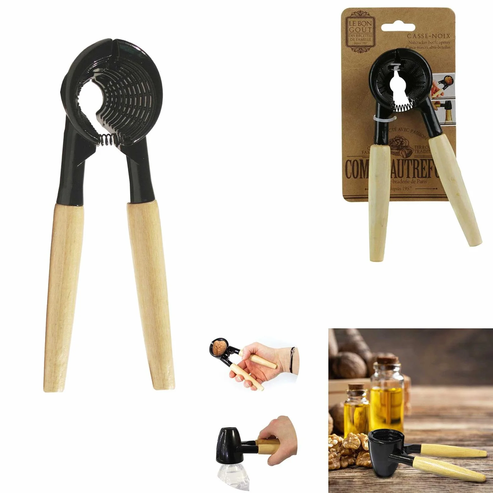 COOK CONCEPT Casse Noix Ouvre Bouteille avec Pince Manche Bois Structure Métal Robuste Dimensions Compactes
