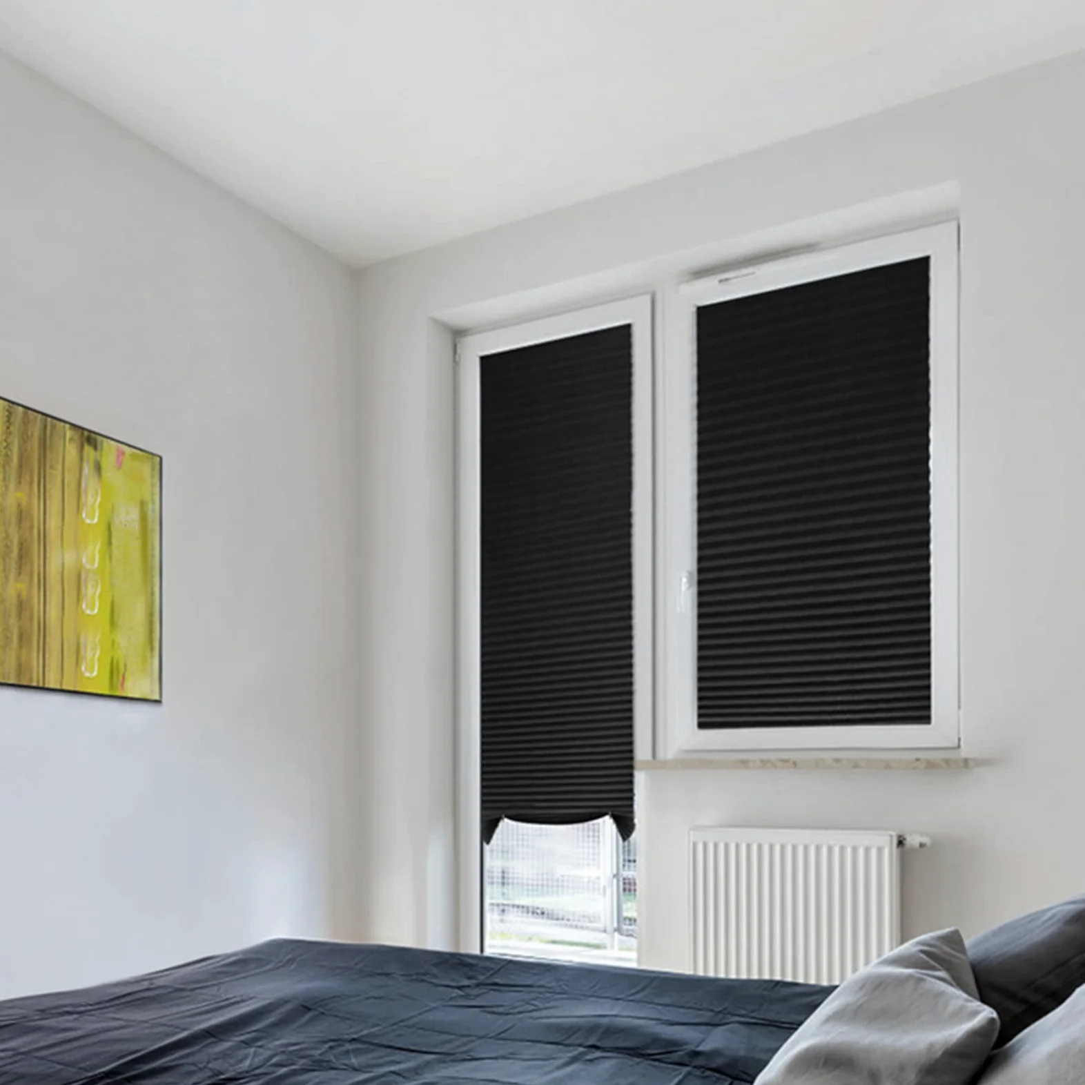 Stores de fenêtre sans perçage à clipser, stores de fenêtre à coller, stores plissés auto-adhésifs sans vis pour salle de bain, filtrage de la lumière et protection de la vie privée, stores plissés s