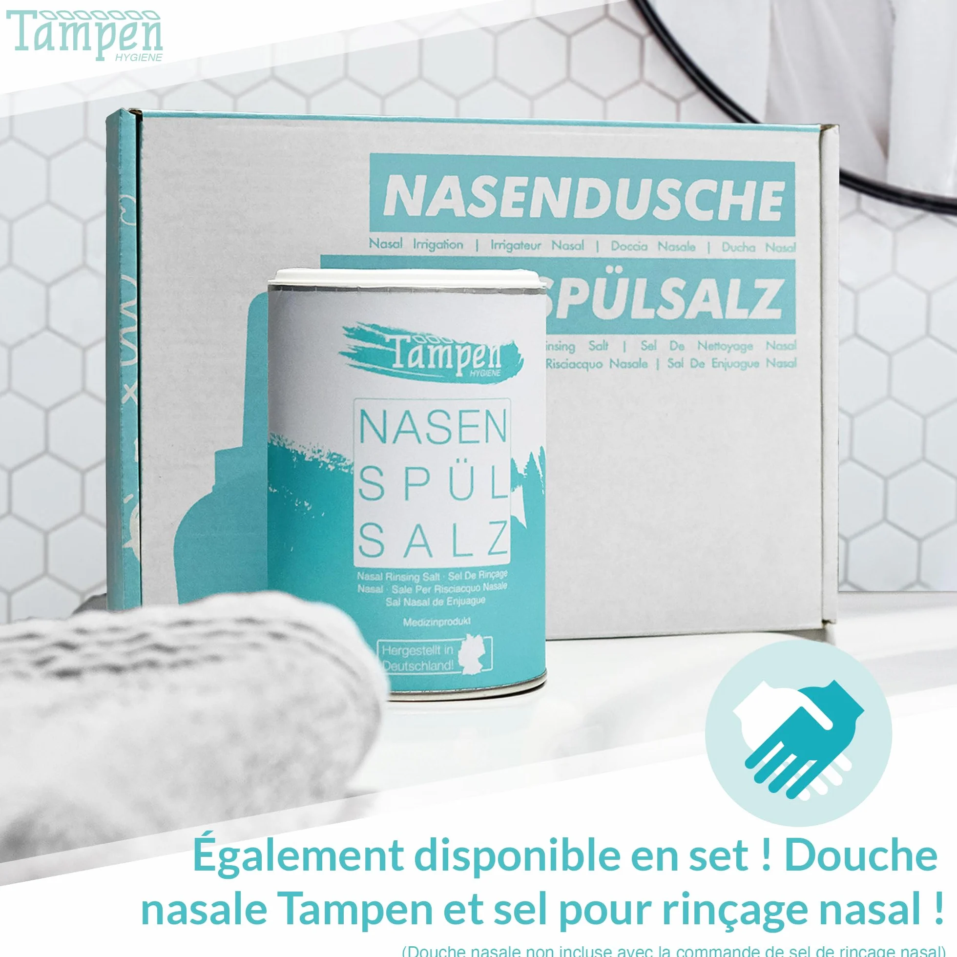 Tampen Douche nasale avec Sel de rinçage nasal 300g et cuillère à mesurer