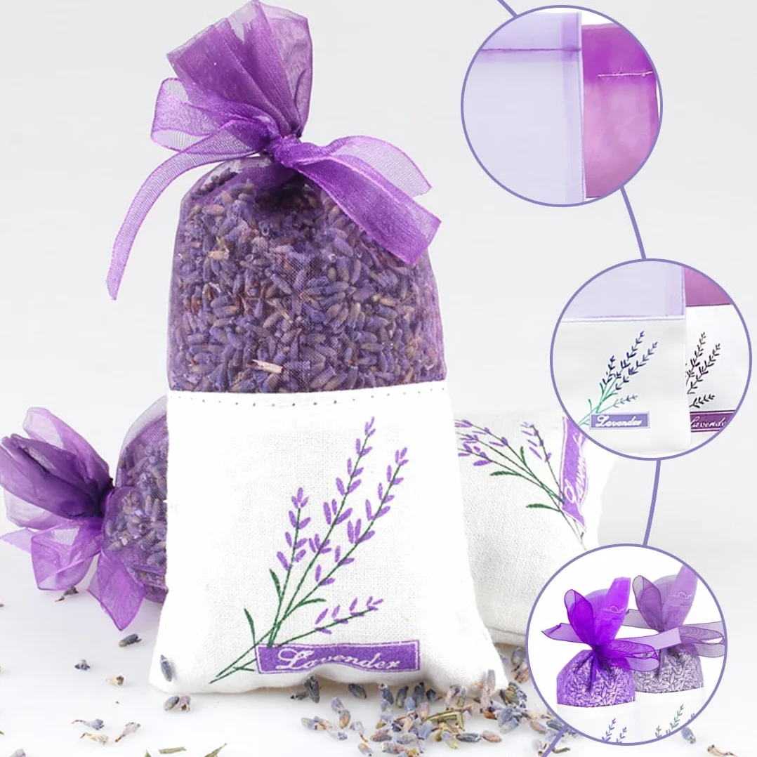 YUZNA Lot de 12 Sachets en Coton Violet avec Cordon de Serrage pour Lavande, Épices et Herbes
