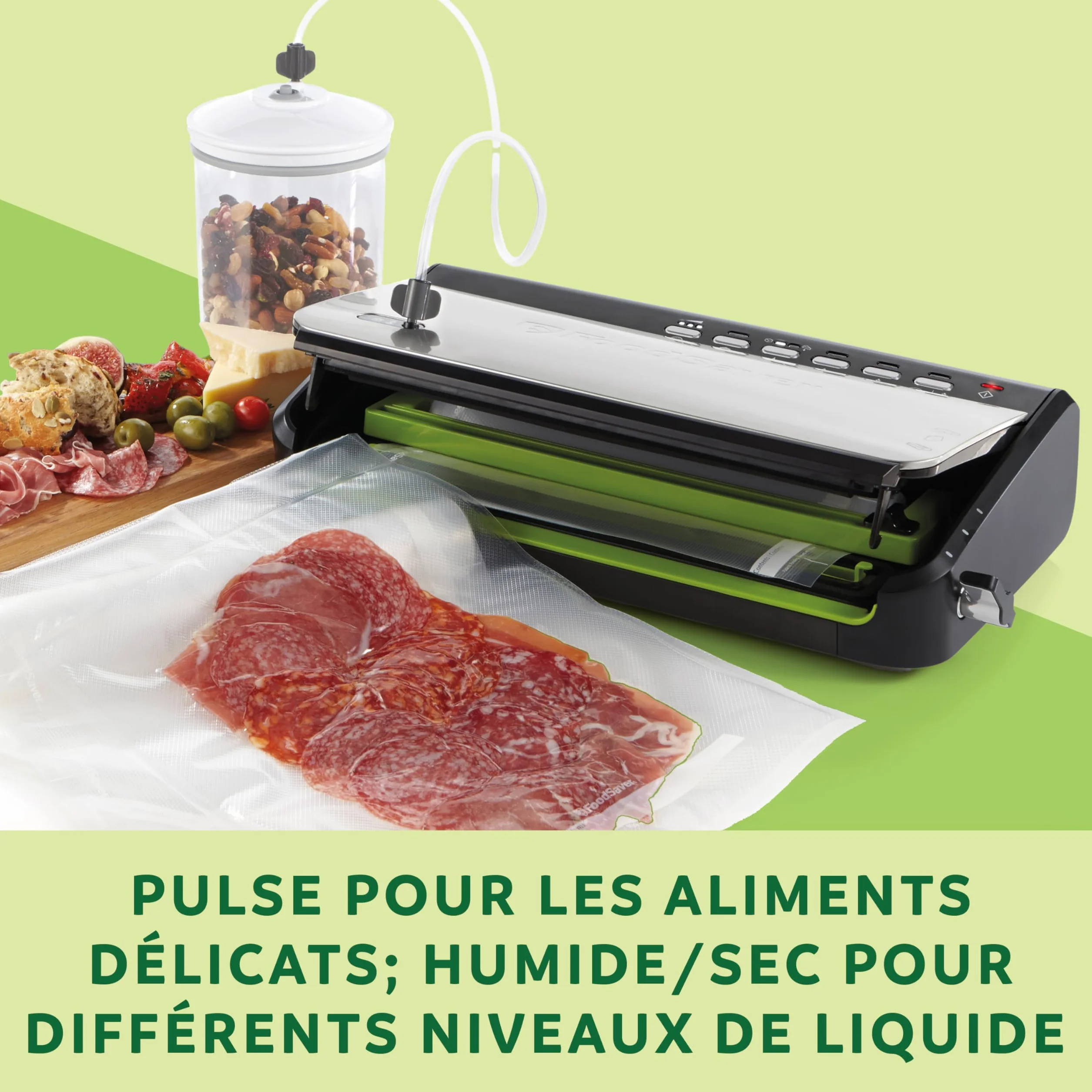 FoodSaver FFS005X Machine sous Vide avec Compartiment Rangement Rouleau Cutter, Pulse Aliments Fragiles, Accessoires Sacs