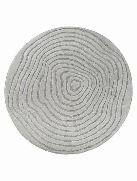 Tapis Rond Moderne à Relief Fluide avec Lignes organiques superposées - Dimension 120 cm Ronde, Couleur Gris
