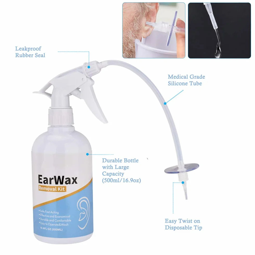 Kit de Nettoyage de Cire à Oreille avec Laveuse, Flacon en Caoutchouc et Seringue