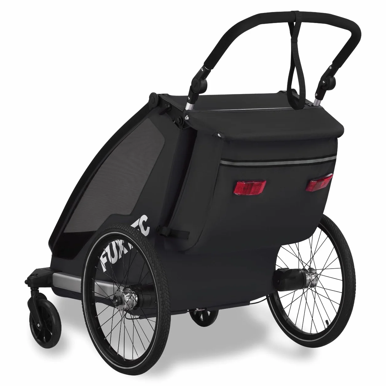 Fuxtec Sport Cruiser 2-en-1 Remorque Vélo Buggy Jogger Noir pour 2 Enfants en Aluminium Pliable avec Protection Pluie et Soleil