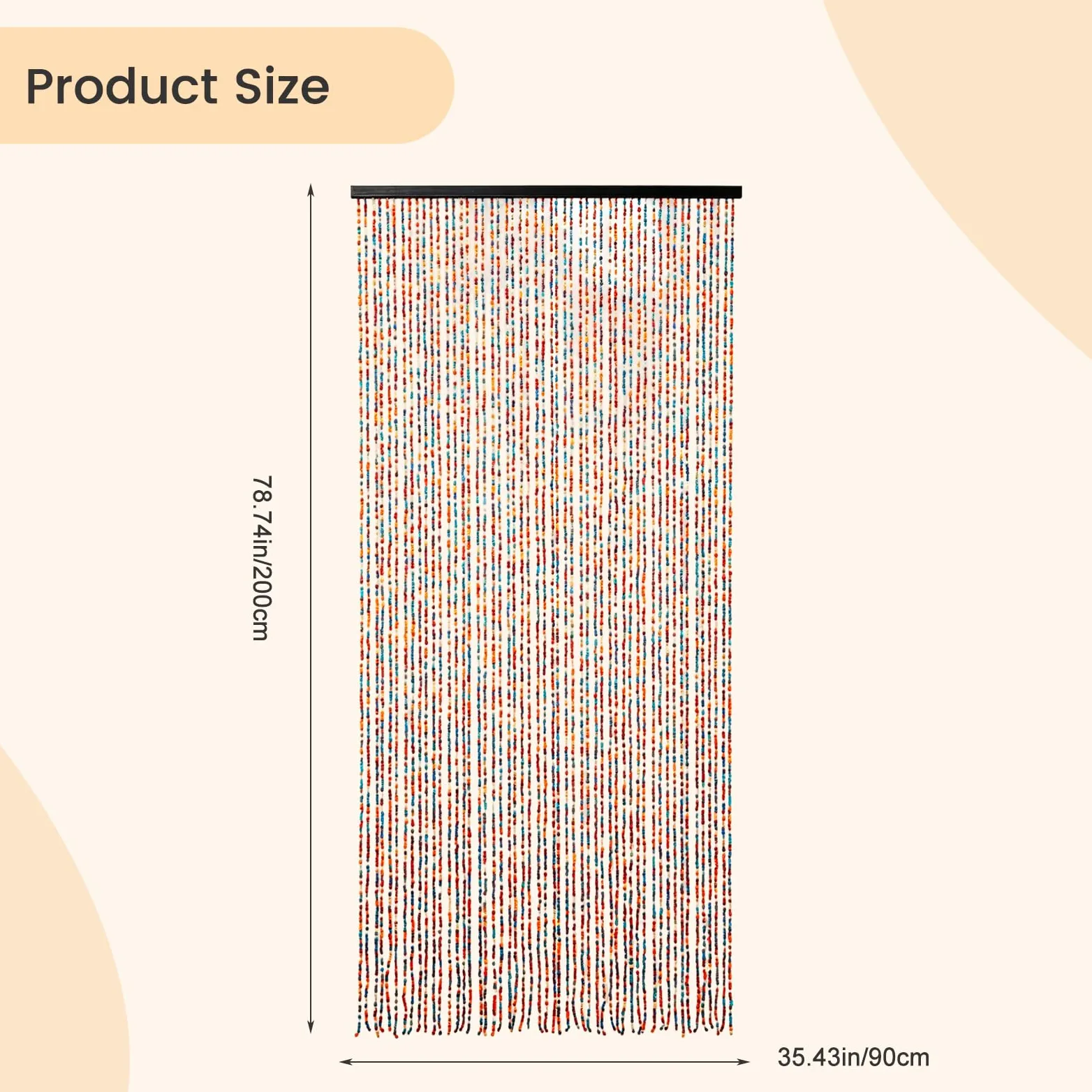 Rideau de porte en perles de bambou 90 x 200 cm, 52 brins pour portes | Rideau de porte rétro fait à la main pour fenêtres, portes, chambres comme rideau de décoration et moustiquaire