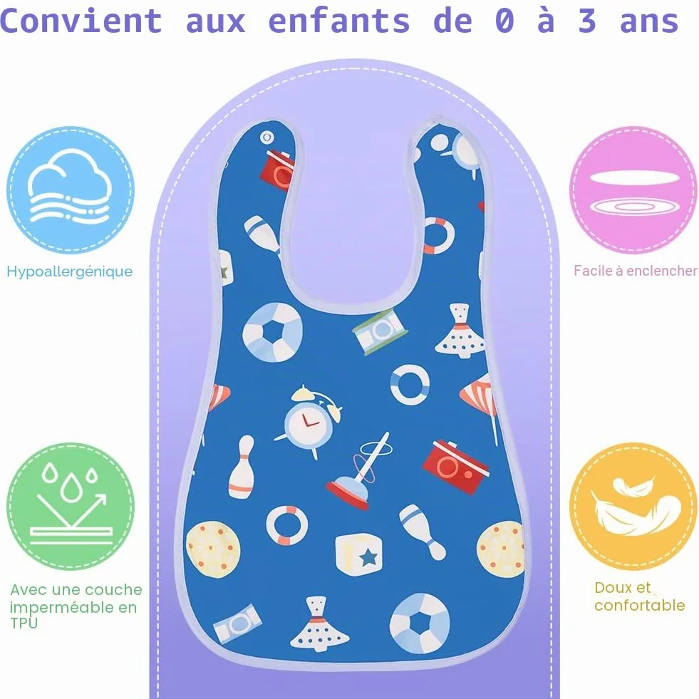 Bavoirs Bébé 7pcs Imperméable Lavable Bandana Grandes Poches Alimentaires