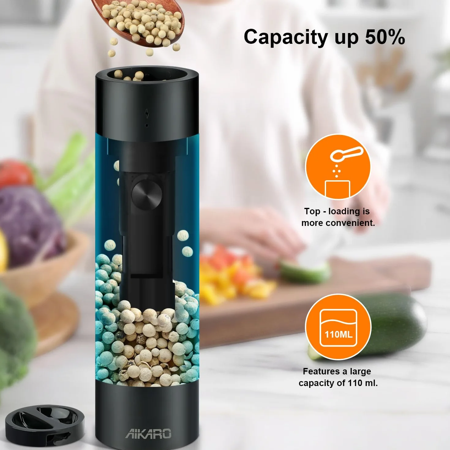 Moulin à sel et poivre électrique rechargeable AIKARO