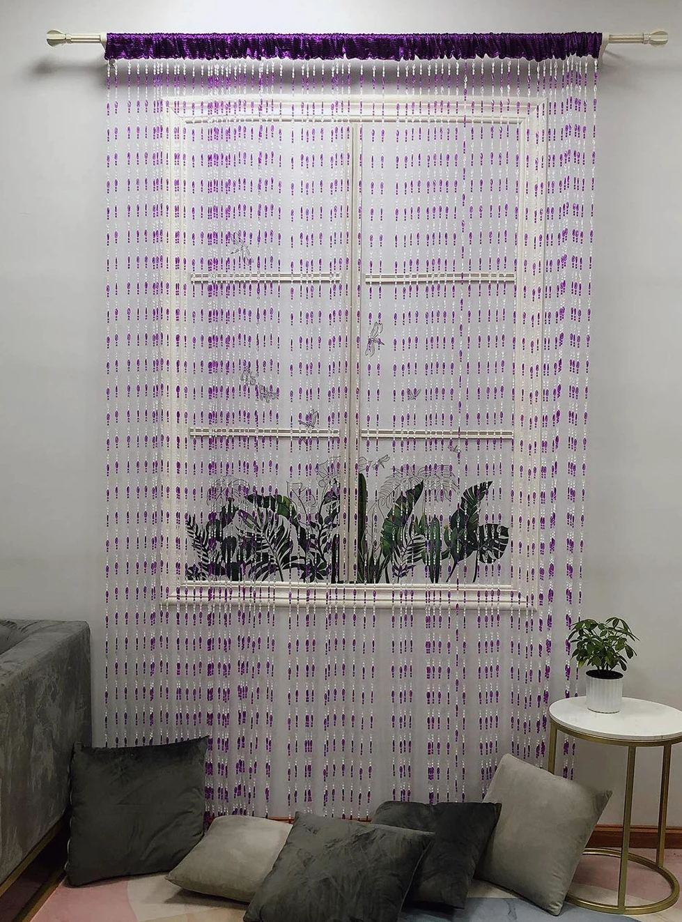ZiDeTang Rideau de porte avec perles en acrylique - Décoration d'intérieur - Rideau de séparation de pièce (violet, 300 cm x 250 cm)
