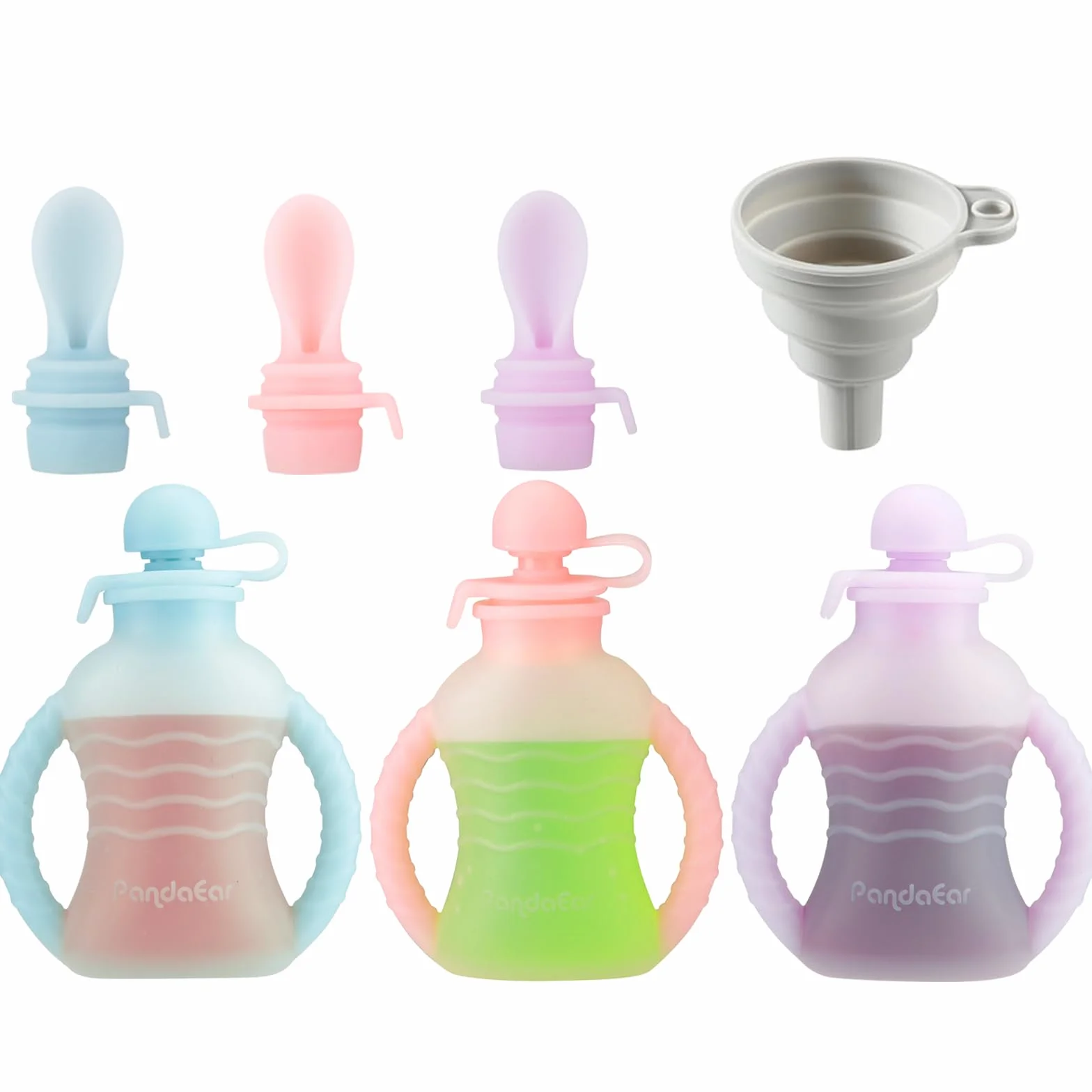 PandaEar Lot de 3 Gourdes Réutilisables en Silicone pour Nourriture Bébé 120 ml sans BPA