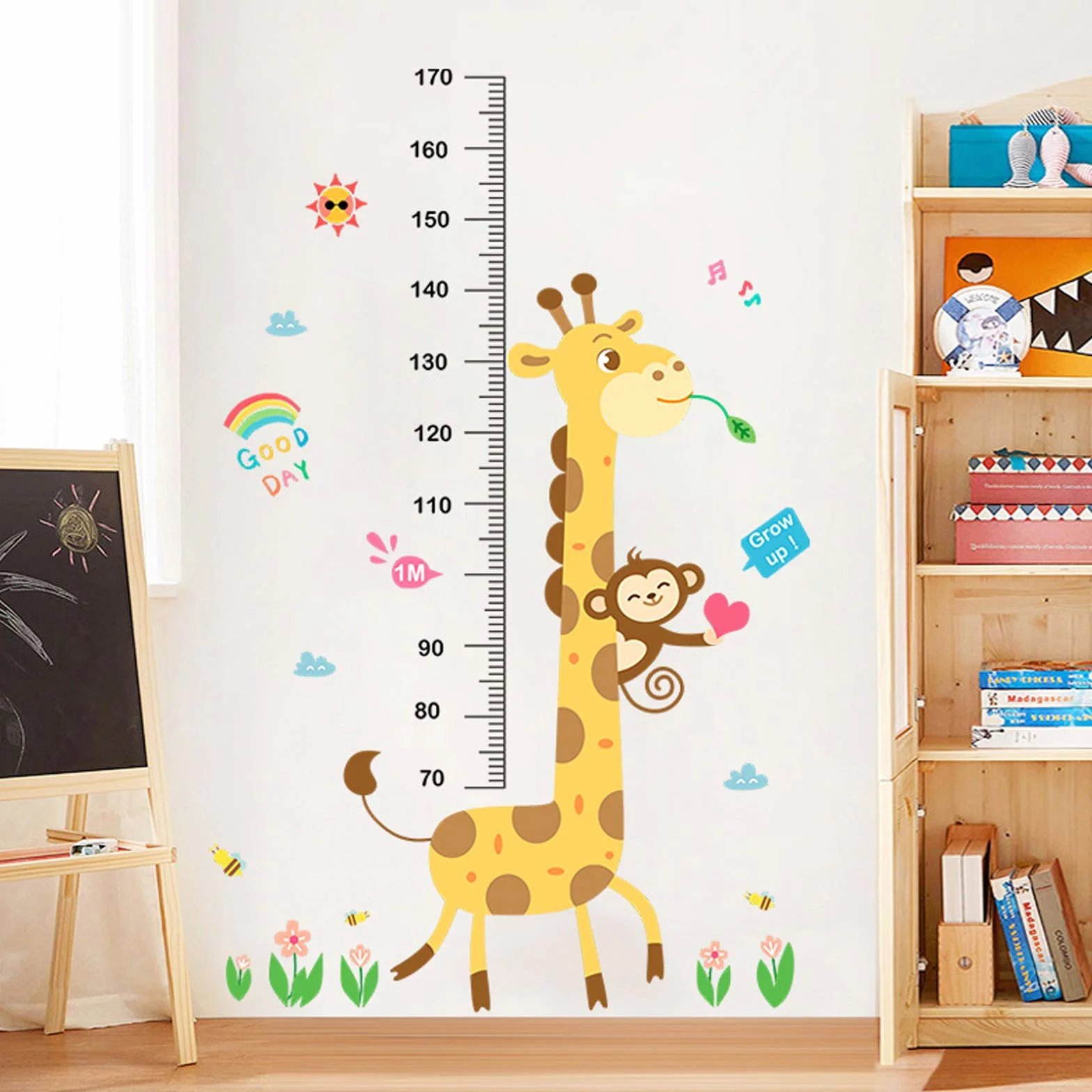 Tableau de croissance bébé autocollant mural amovible girafe singe