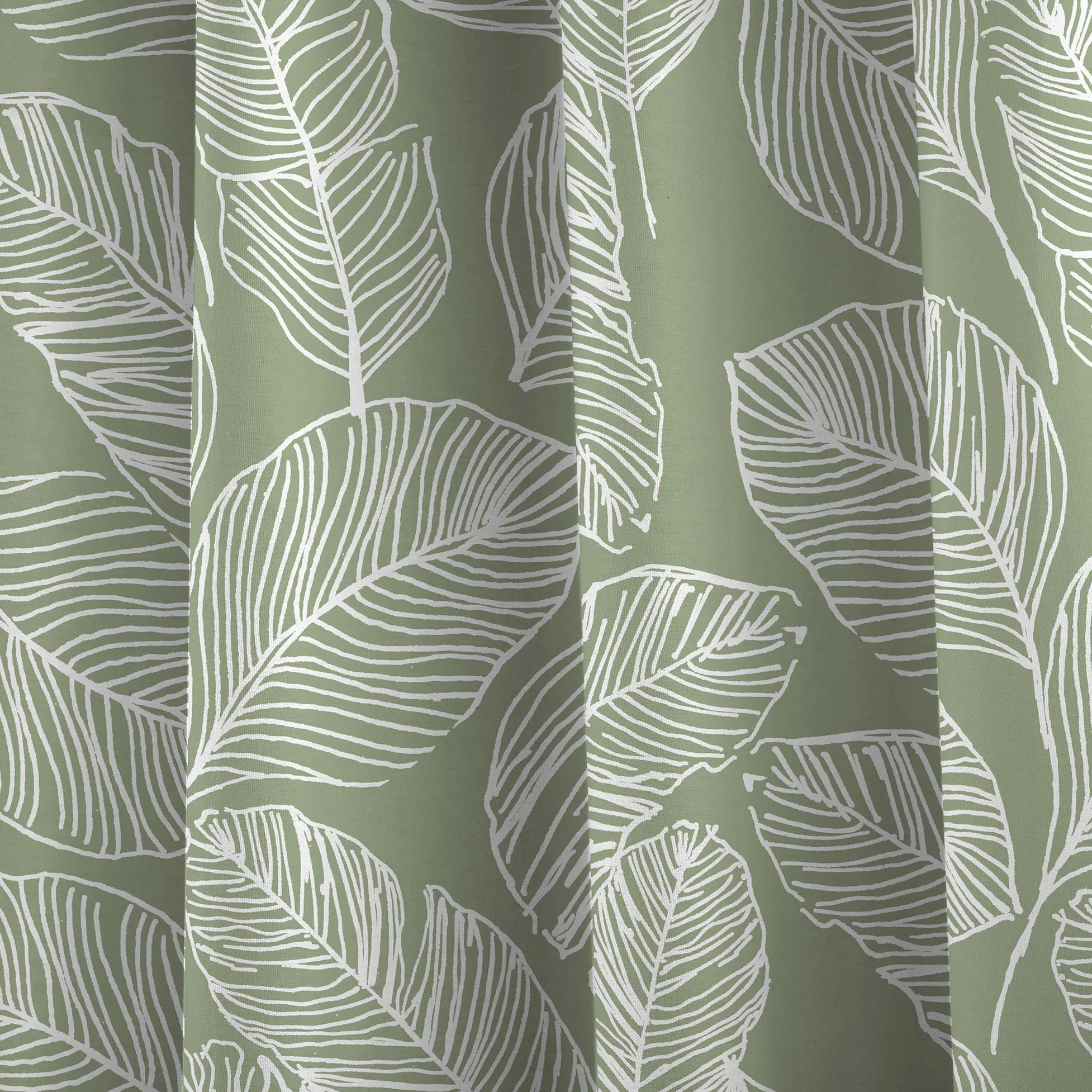 Fusion - Rideaux à Feuilles Vertes 168 x 183 cm - 2 Panneaux - 100% Coton - Œillets Verts - Imprimé Tropical - Collection Matteo