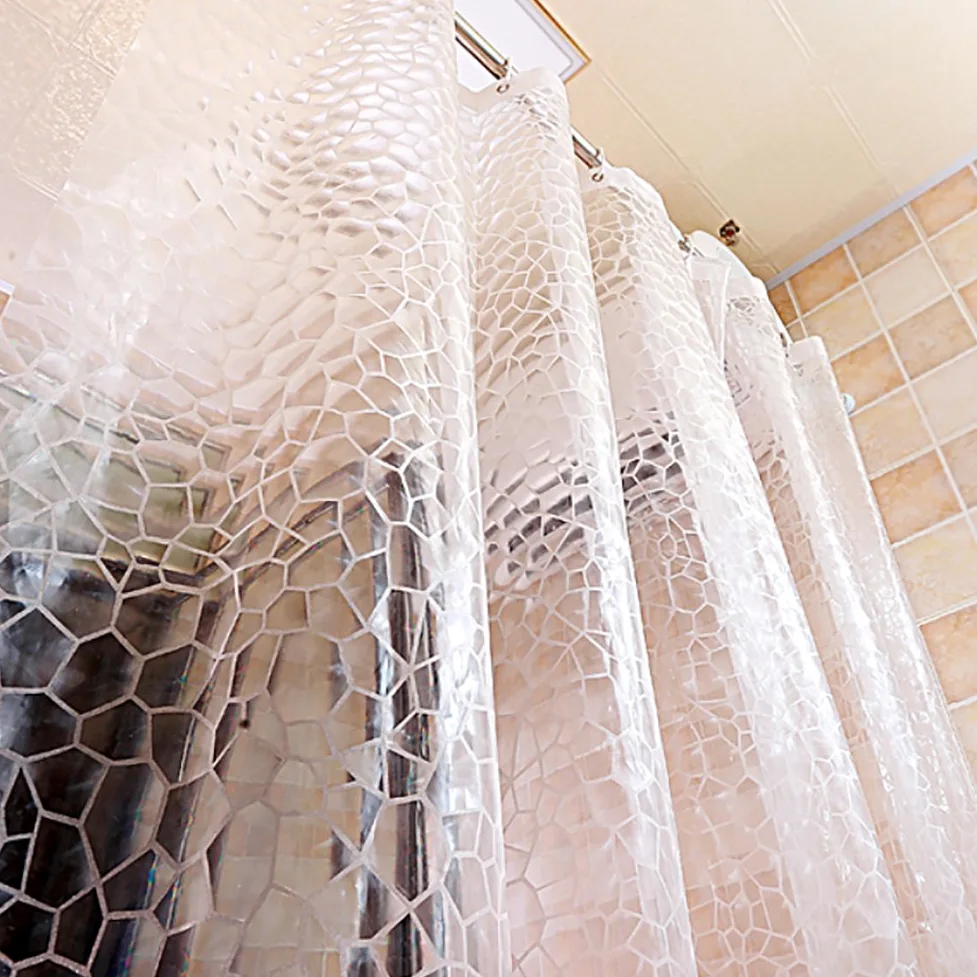 Rideau de douche géométrique, Rideau de douche tissu Rideau de douche Épais Imperméable Translucide Environnement Protection Rideaux de douche pour la maison-blanc W300xH200cm(118x79inch)