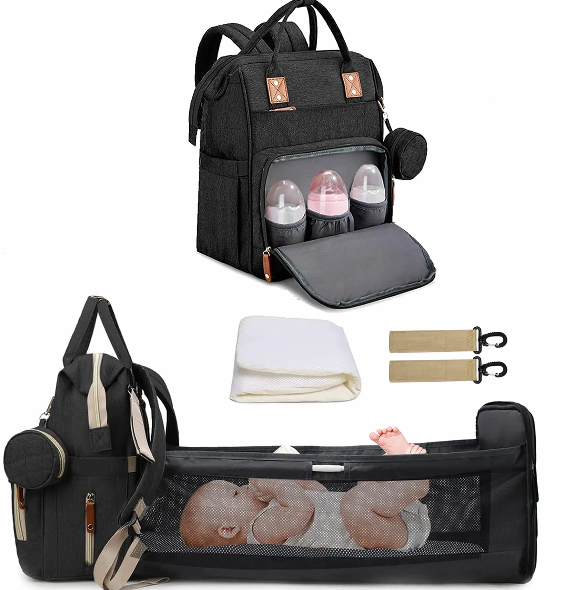 Sac à Dos à Langer pour Bébé Grande Capacité Imperméable avec Lit Pliable