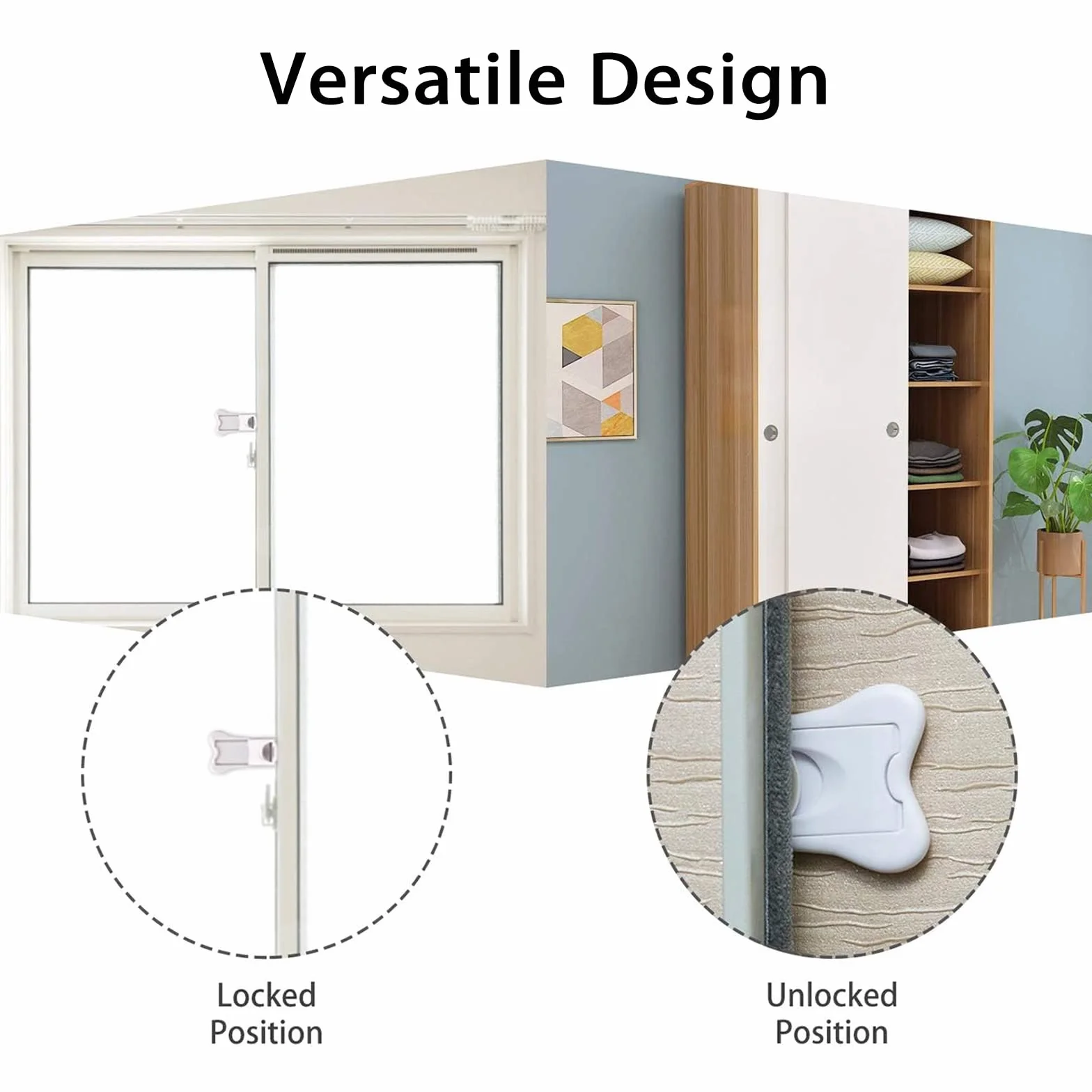 Bloc Porte Sécurité Bébé, Bloque Porte Coulissante Auto-adhésif Sans Percer, Verrouillage Enfant pour Porte Armoire Placard Fenêtre