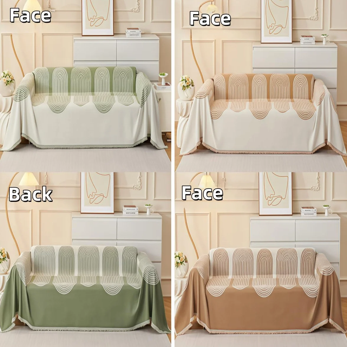 Boho Elegance Chenille Sofa Cover, Reversible Double-Sided Microfiber Couch Cover, Pet-Friendly, Washable, Anti-Cat Scratching, 70.8x59 in