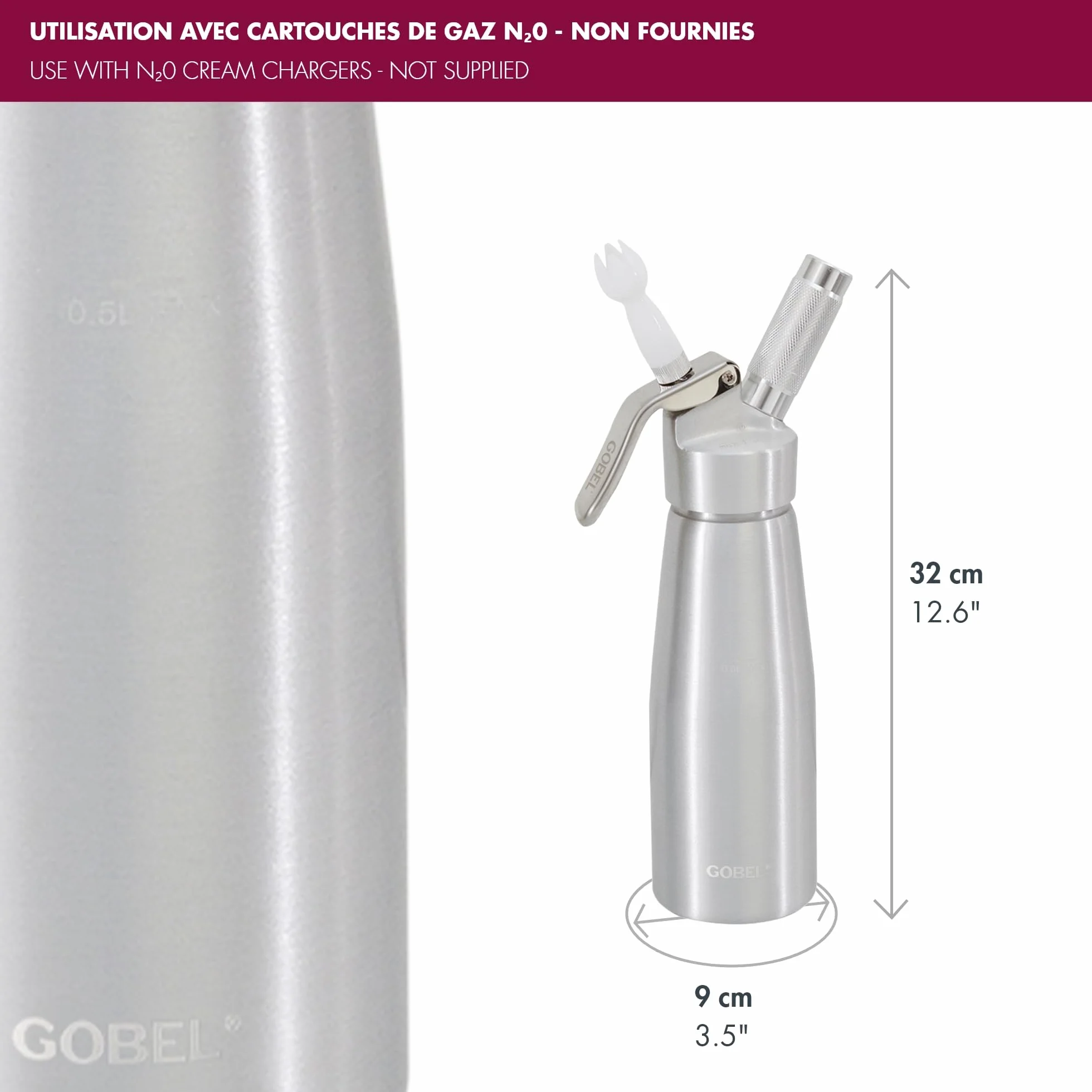 Siphon Chantilly 500 ml Aluminium Crème Chantilly Espumas Mousses 3 Douilles Brosse Professionnel Chaud/Froid Revêtement Antiadhérent