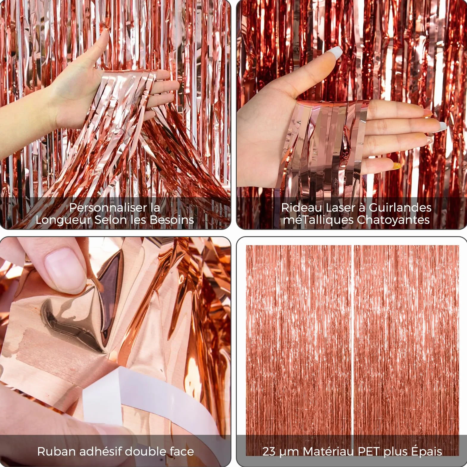 Rideaux Métallique Rosegold Brillant Tinsel 1x2m Décoration Feuille de Paillettes Aluminium