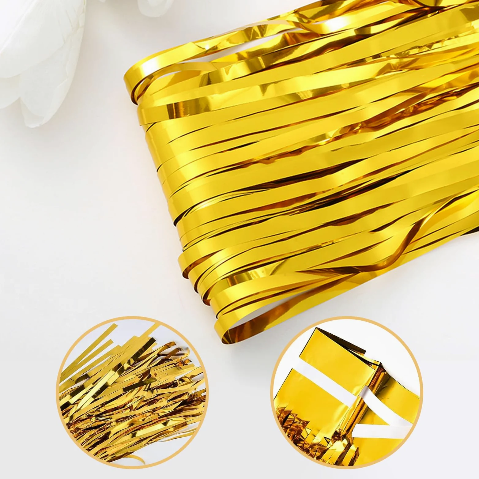 Lot de 20 rideaux à franges en feuille d'or de 1 x 3 m - Rideaux à franges en feuille dorée métallique pour décoration de fête d'anniversaire, fiançailles, enterrement de vie de jeune fille