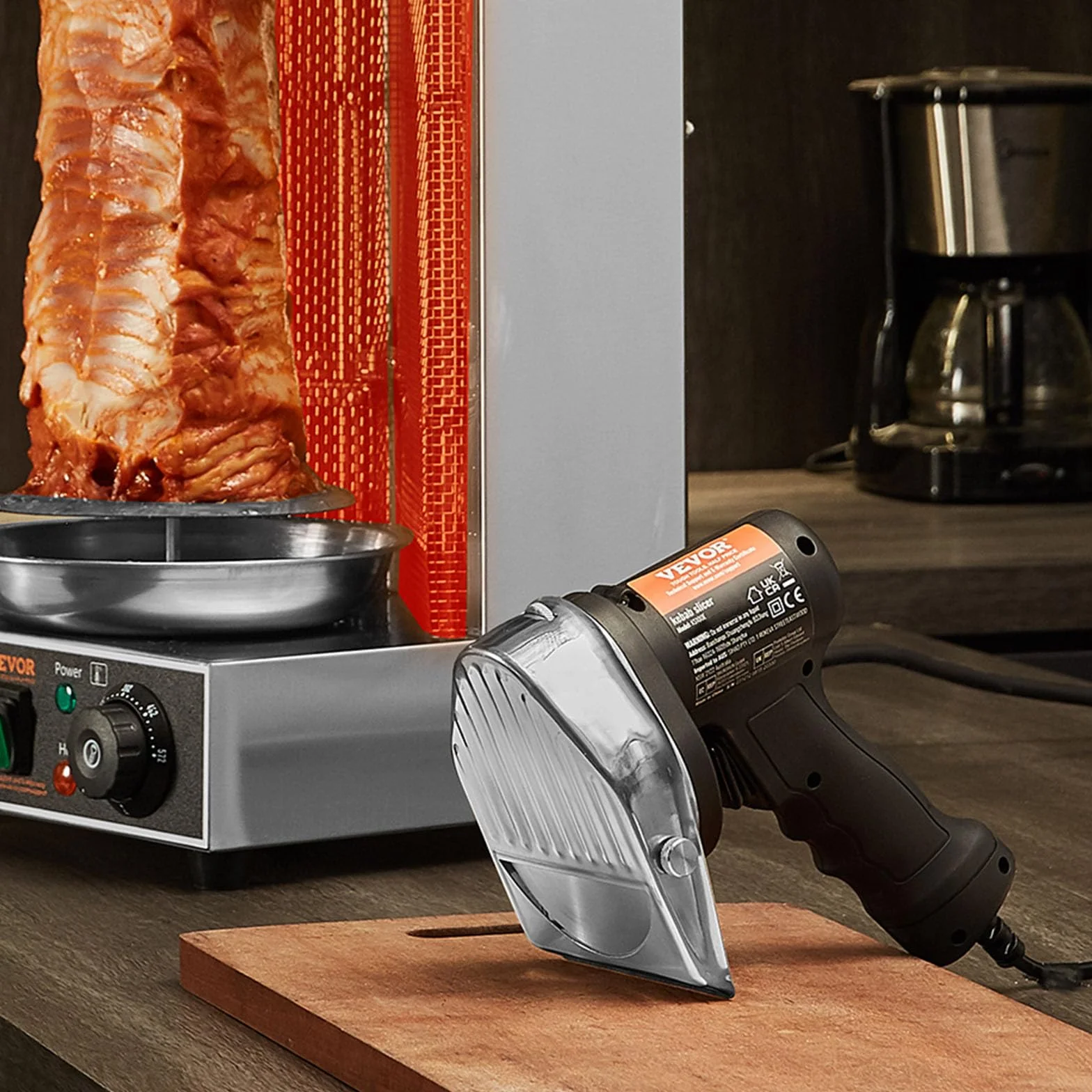 VEVOR Couteau à Kebab Électrique 80 W, Trancheuse à Viande Turc Shawarma Döner Kebab Commerciale Inox 100 mm