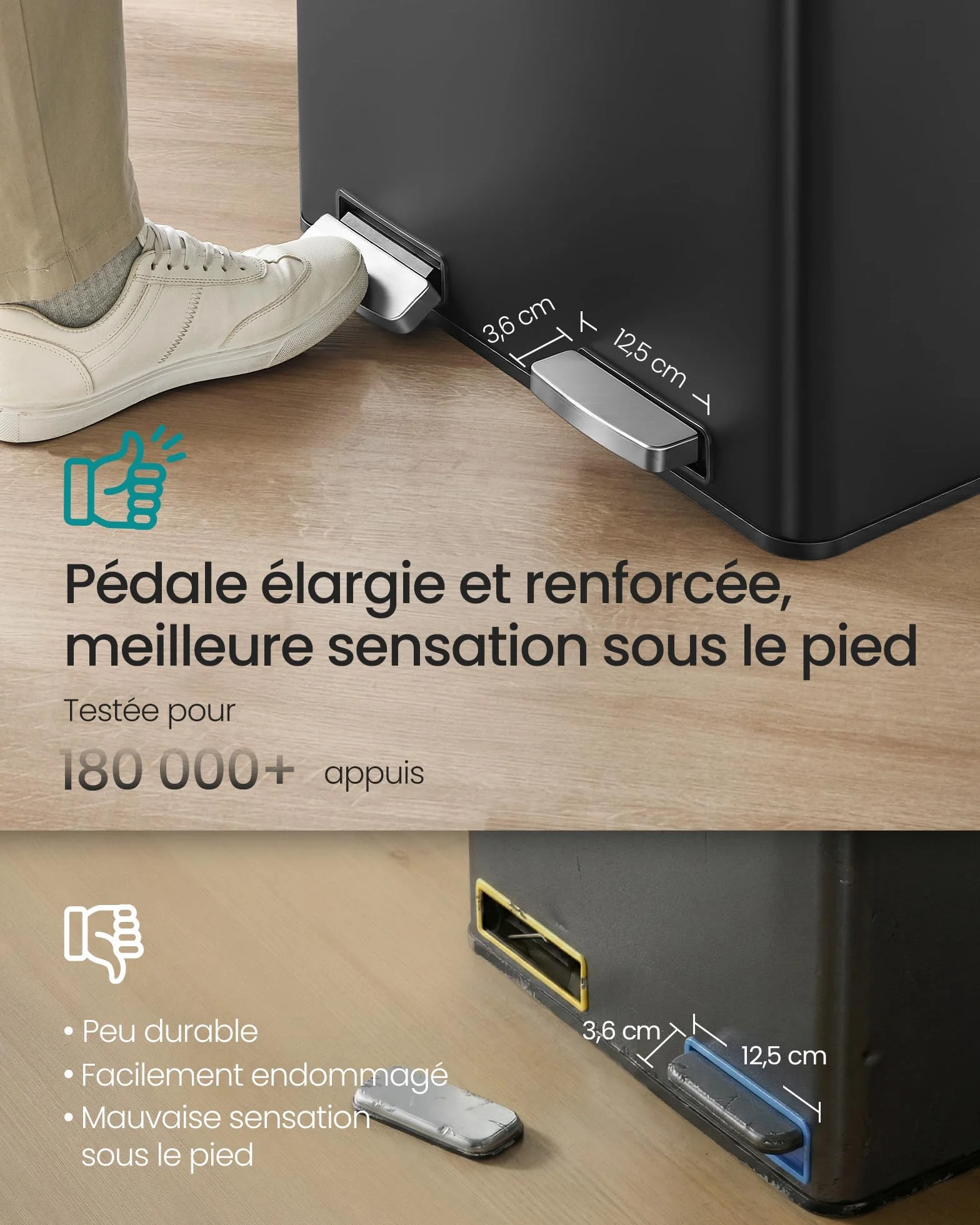 SONGMICS Poubelle de Cuisine 2 x 30 L, Tri 2 Compartiments, Acier, Noir d'Encre LTB160BZ02