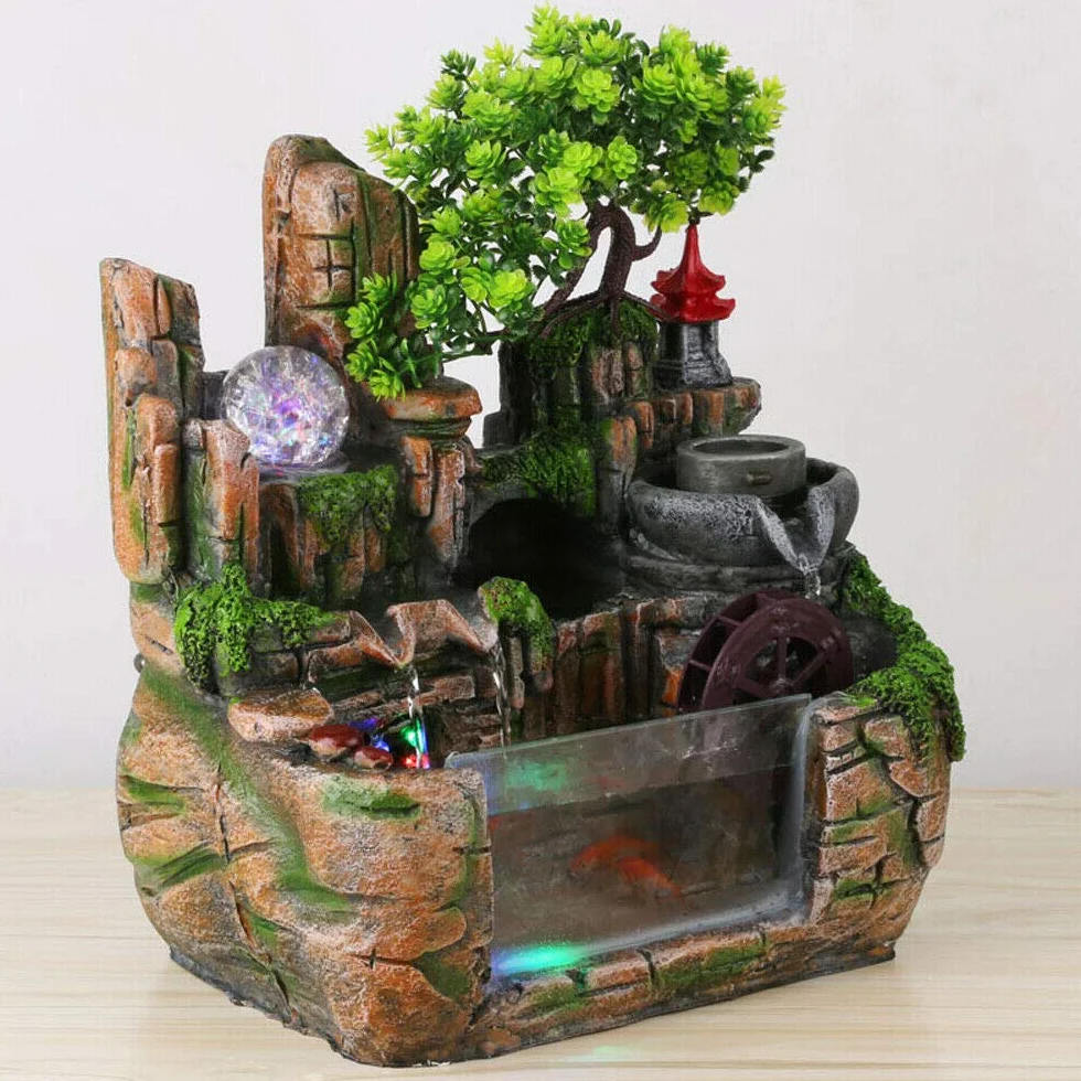 Fontaine d'intérieur LED Fengshui cascade décoration bureau maison