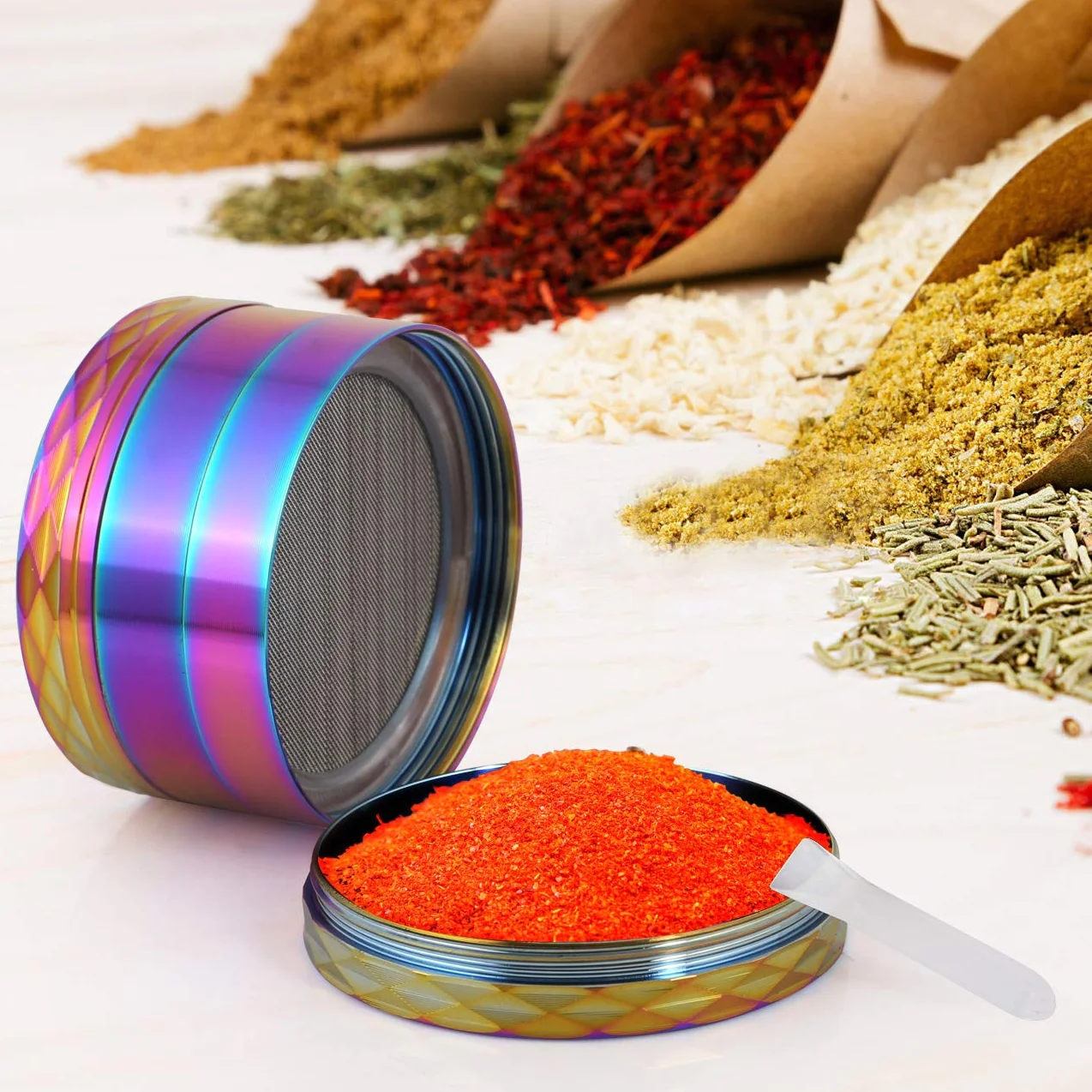 LIHAO Moulin à Herbes Épices en Zinc Alliage 4 pièces avec Décorations en Forme de Losanges