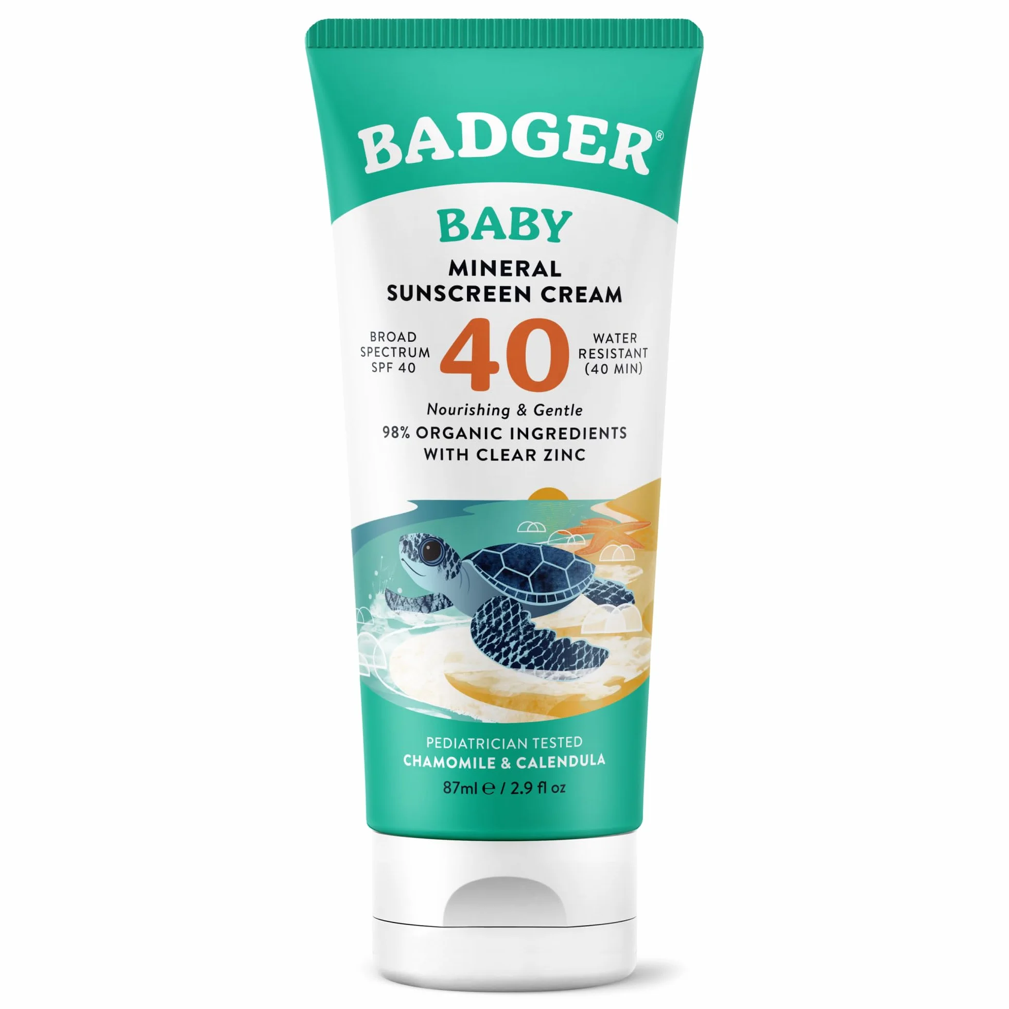 Badger Crème solaire minérale SPF 40 Baby Reef Safe oxyde de zinc transparent large spectre résistant à l'eau 2,9 ml