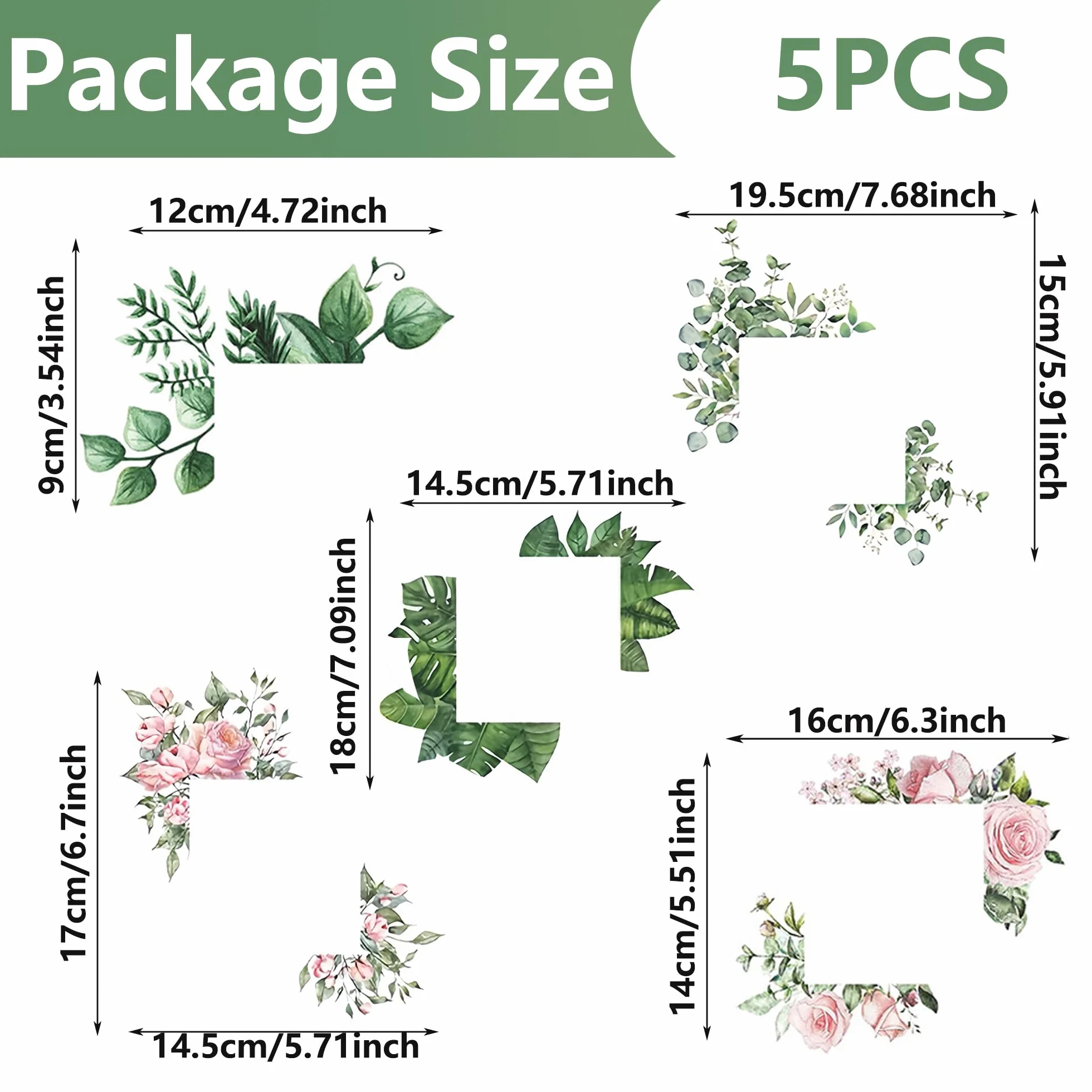 TINGWEN 5 Pièces Autocollant Interrupteur Mural Stickers PVC Green Plant Décoratif pour Salon Chambre