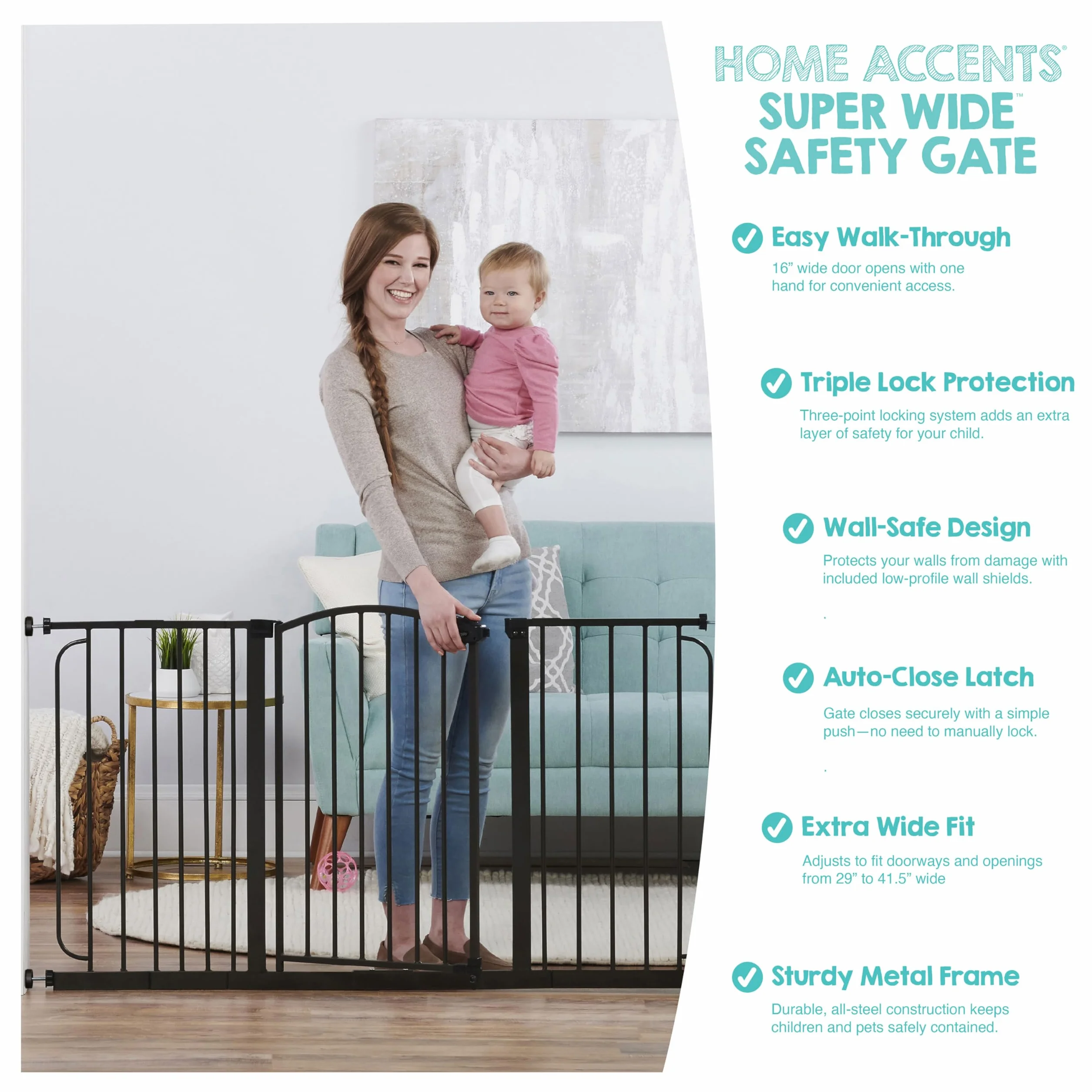 Regalo Safety Super Wide Arched Baby Gate 75-150cm Pressure Mounted Bronze