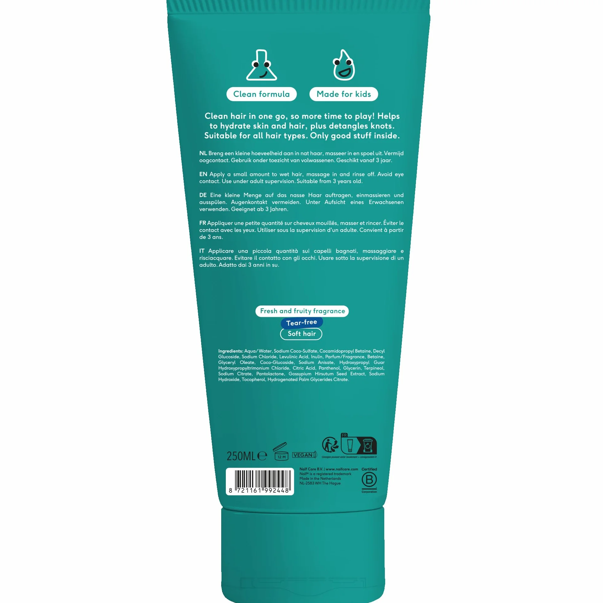 Naïf Shampoing et après-shampoing 2 en 1 pour enfants 250 ml 0% SLES testé dermatologiquement