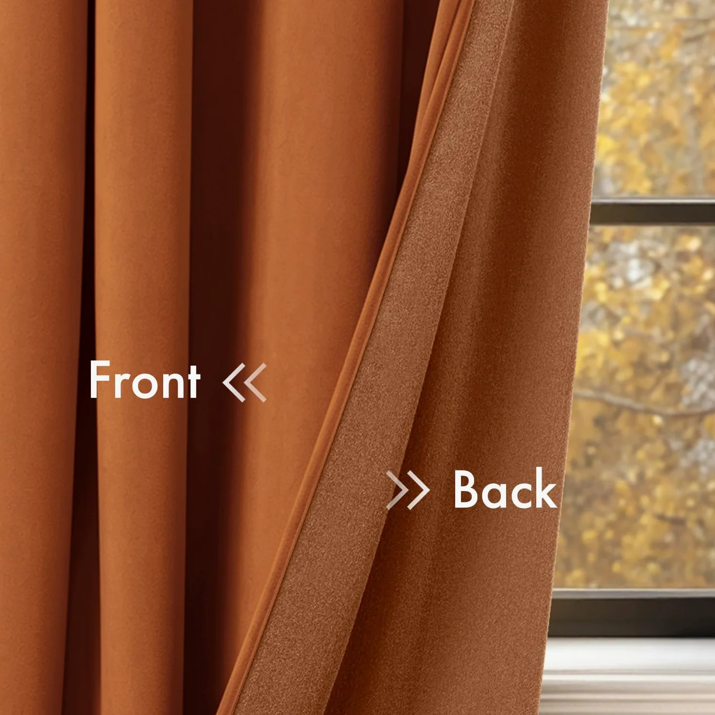 EMEMA Lot de 2 rideaux opaques en velours avec œillets - Orange foncé - 300 x 140 cm (H x l) | Rideaux en velours avec œillets, décoratifs, pour salon, doux, occultant, thermique, insonorisant, chambre à coucher