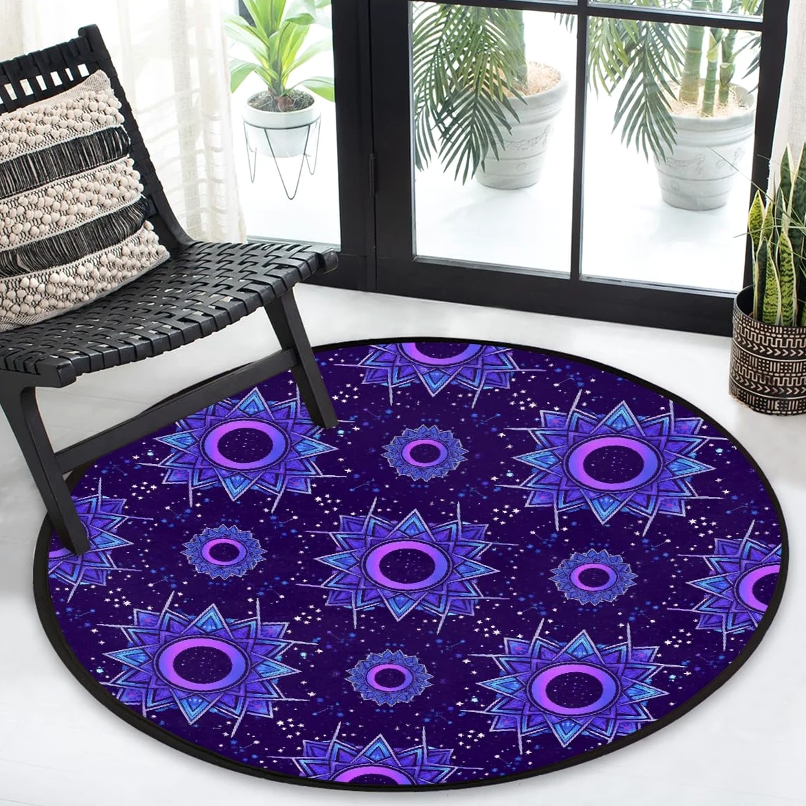 Tapis rond Mandala - Lavable et antidérapant - Pour salon, chambre à coucher, canapé, sous table à manger, décoration esthétique - 160 cm