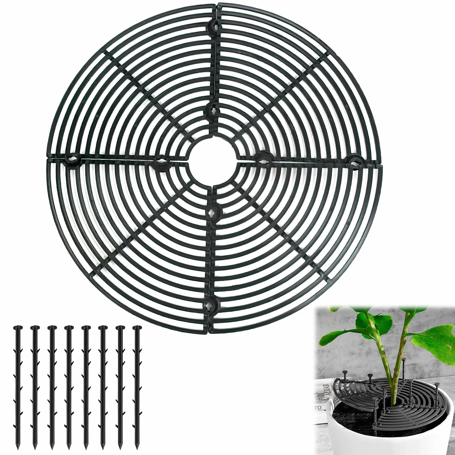 Grilles de Protection pour Pots de Plantes - Cache-Pot Réglable 30 cm - Kit Complet avec Boulons et Feuilles en Plastique ABS