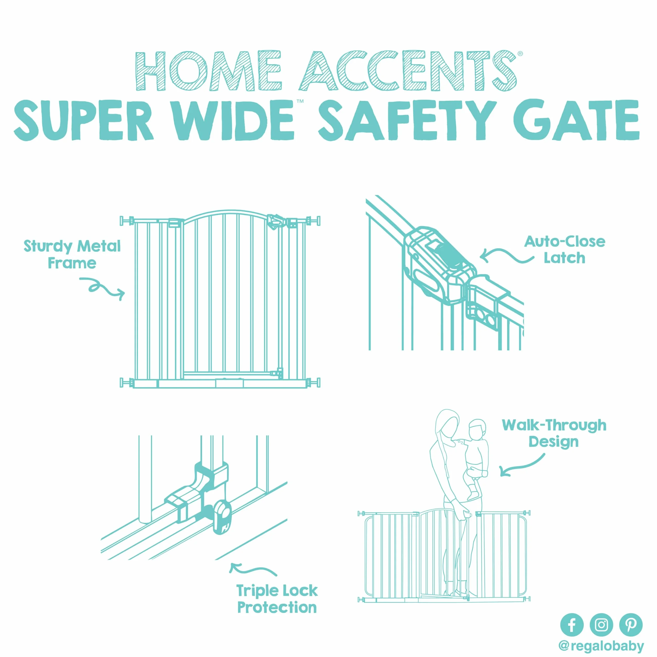 Regalo Safety Super Wide Arched Baby Gate 75-150cm Pressure Mounted Bronze