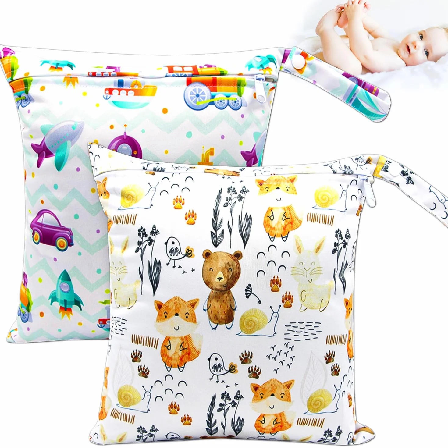 Sacs à Couches Lavables Étanches pour Bébé 2 Pièces