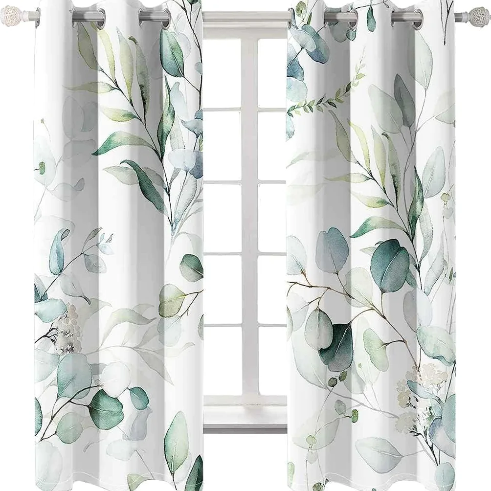 Rideau Salon Feuilles Fleur d'abricot Rideau Chambre Rideaux Cuisine Rideau Thermique Isolant Anti Froid Lot de 2 pour Décoration de Fenêtre 140x225 cm (Largeur x Hauteur)