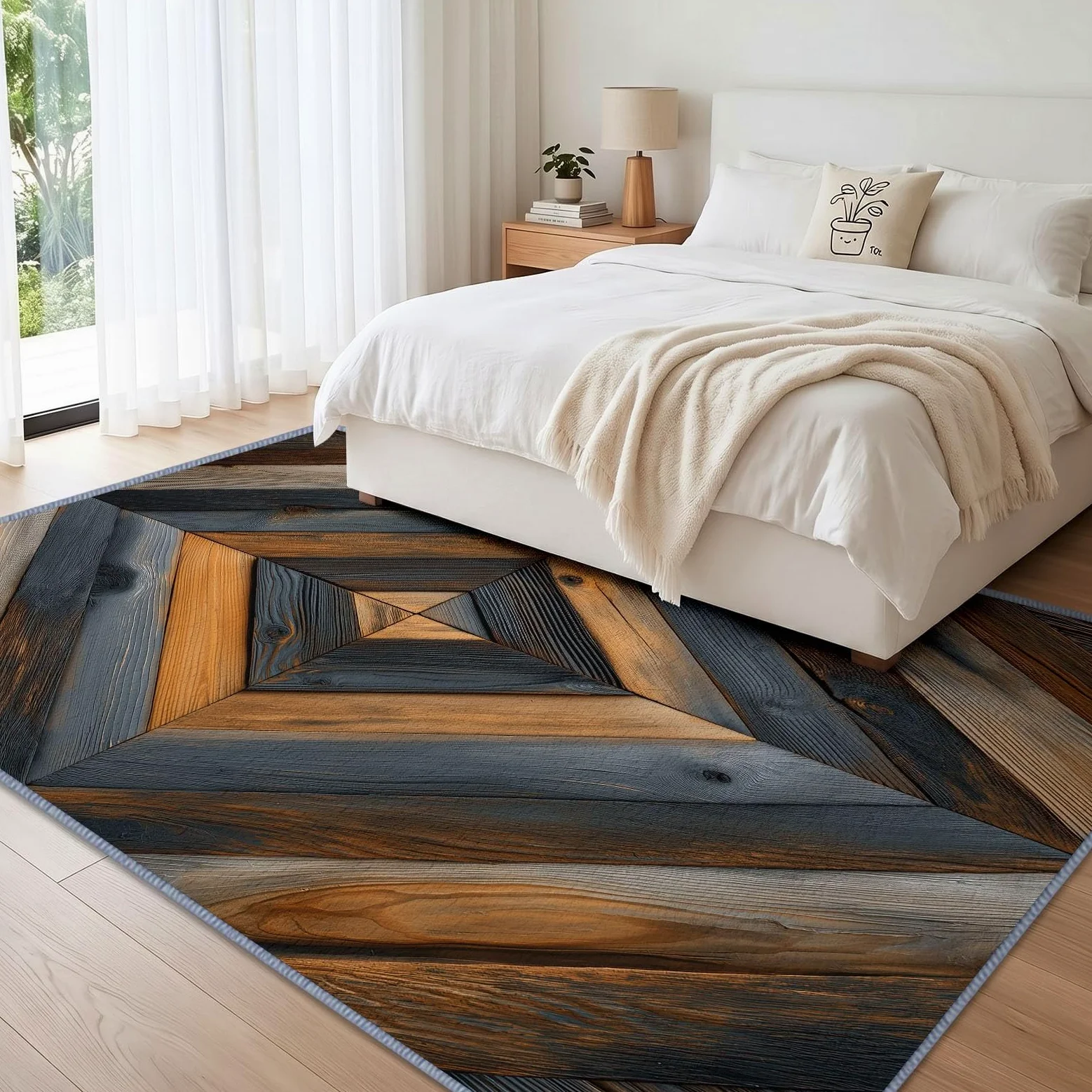 Tapis Salon Rustique Naturel Lavable 120 x 170 cm, Tapis à Poils Courts Motif Veinage du Bois Losanges Géométriques Antidérapant Doux Idéal pour Salle À Manger Chambre d'enfant Bureau