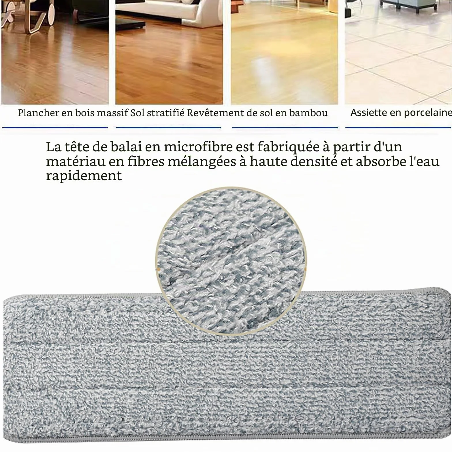 Lot de 6 serpillères microfibre 33 x 12 cm nettoyage sol