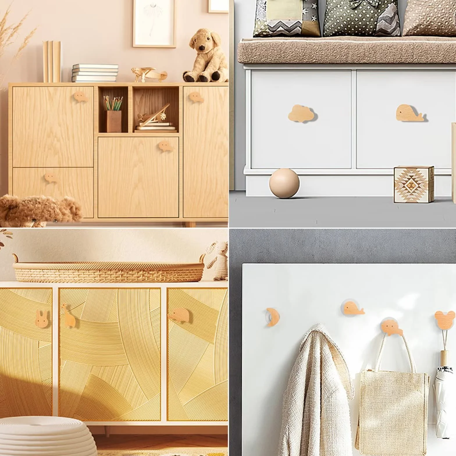 Lot de 6 Boutons de Meubles Décoratifs en Bois avec Vis, Poignées de Commode, Animaux Marins