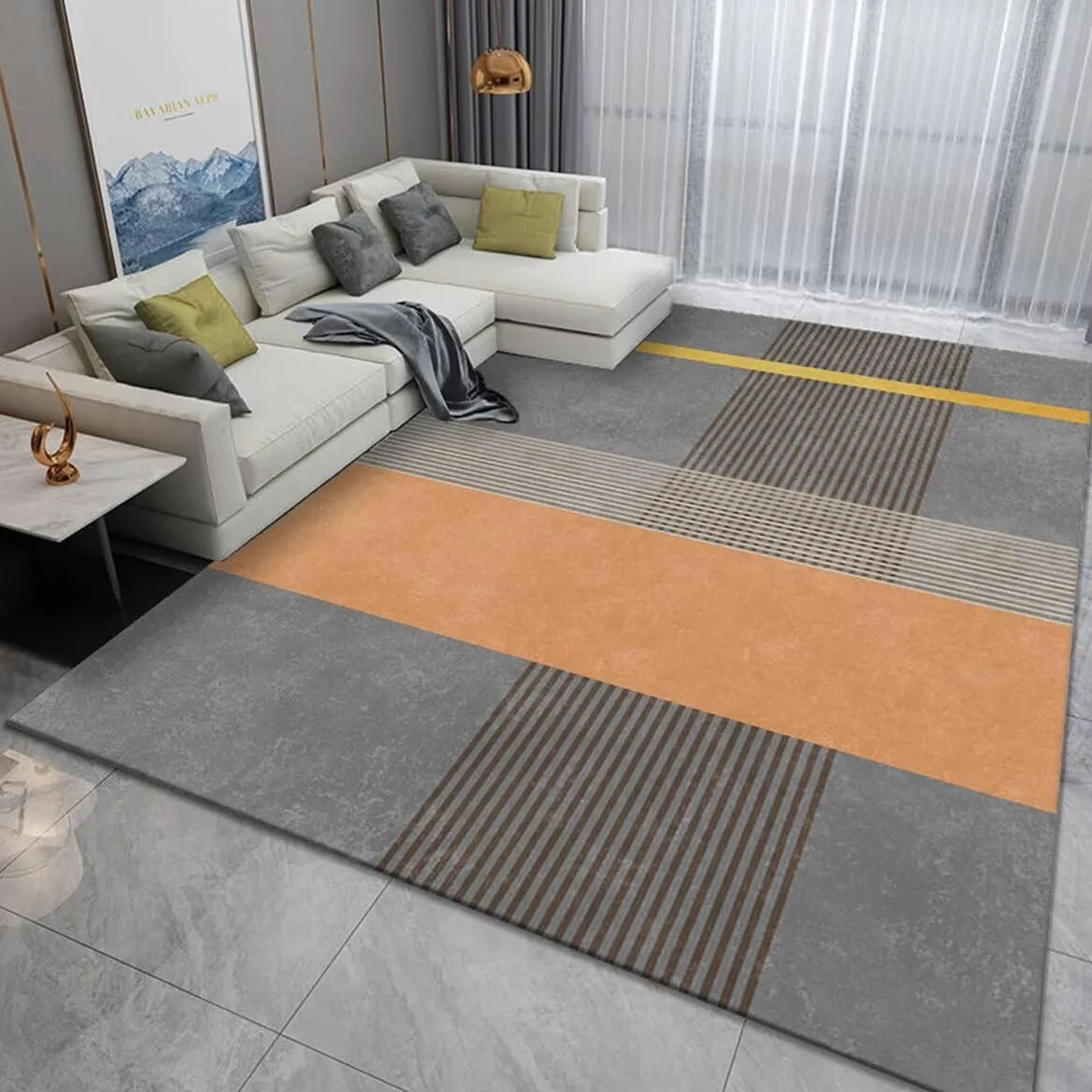 Deco Chambre Ado Déco Chambre Ado Fille Tapis de Salon géométrique Gris Orange, Style Moderne, Facile d'entretien et Durable Tapis pour Chambre 70X140CM