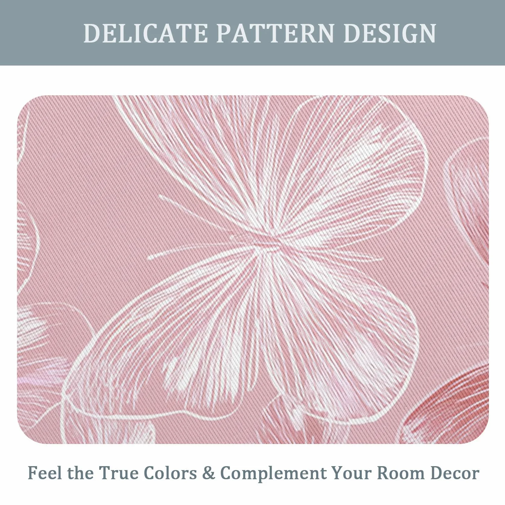 Rideau Occultant Papillon Rose, Féminine Et Féminine Motif Rideaux Thermiques à Oeillets, Rideaux Imprimé pour Salon Chambre Fenetre Moderne Décoration, 140x160 cm (L x H), Lot de 2, D#640