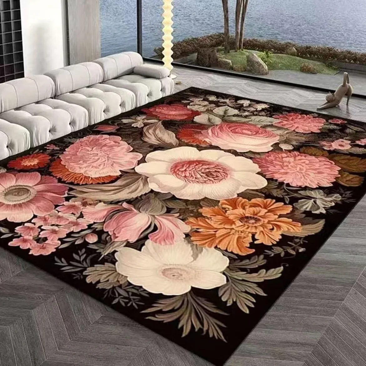 Tapis Doux Chambre Decoration Chambre Fille Ado Tapis de Salon Design Floral Rose Durable Tapis Dry 80X120CM